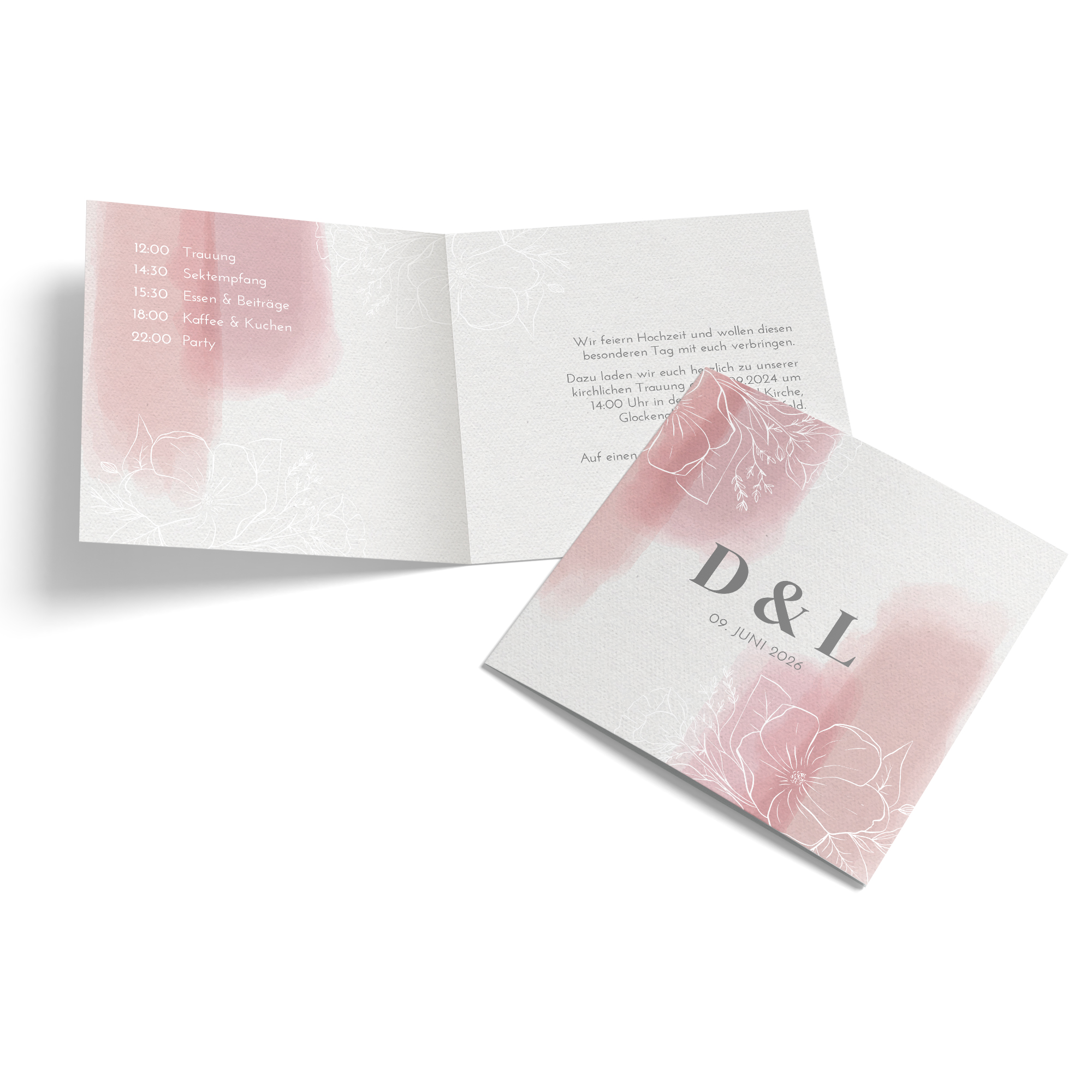 Klappkarte Quadratisch 148 x 148 mm - Aquarell - "dusty Bloom"