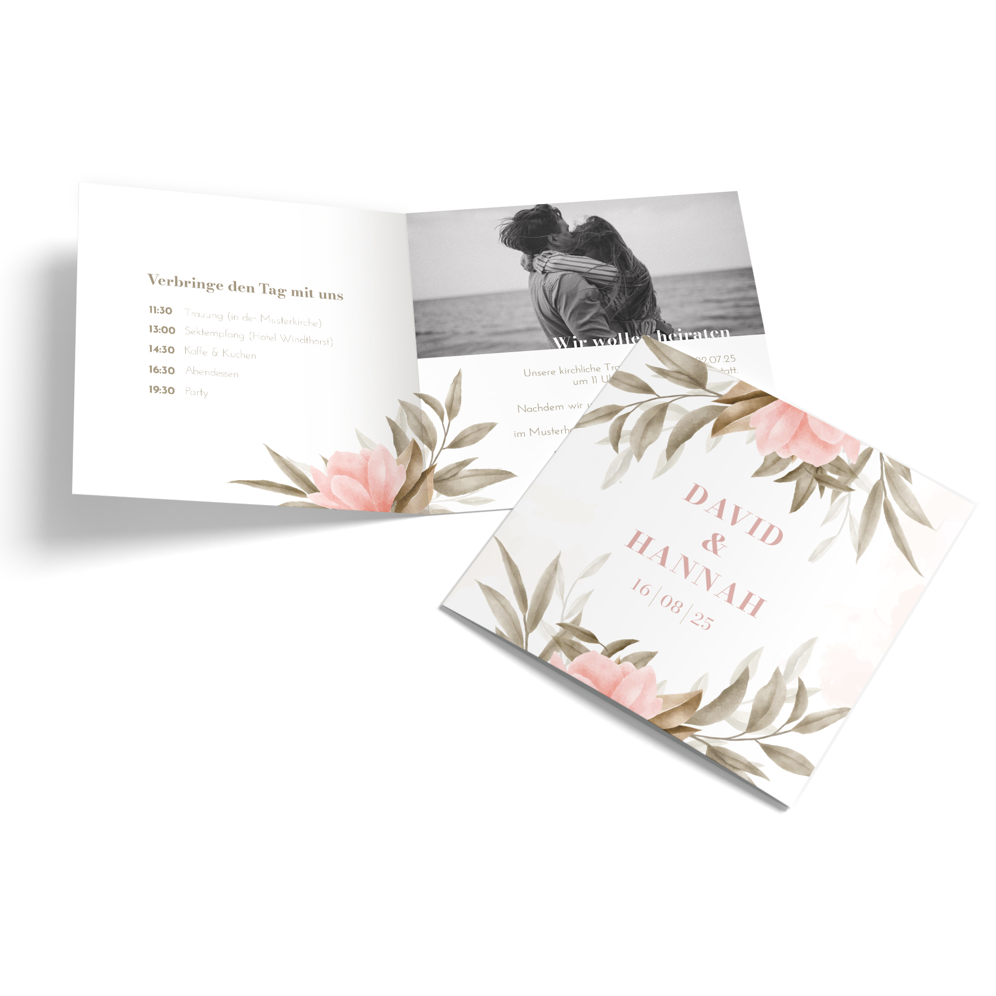 Klappkarte Quadratisch 148 x 148 mm - Floral "Rose Leaf"