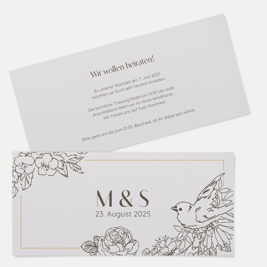 Postkarten DIN lang im Querformat 210 x 98 mm - Vintage "Petal Bird"