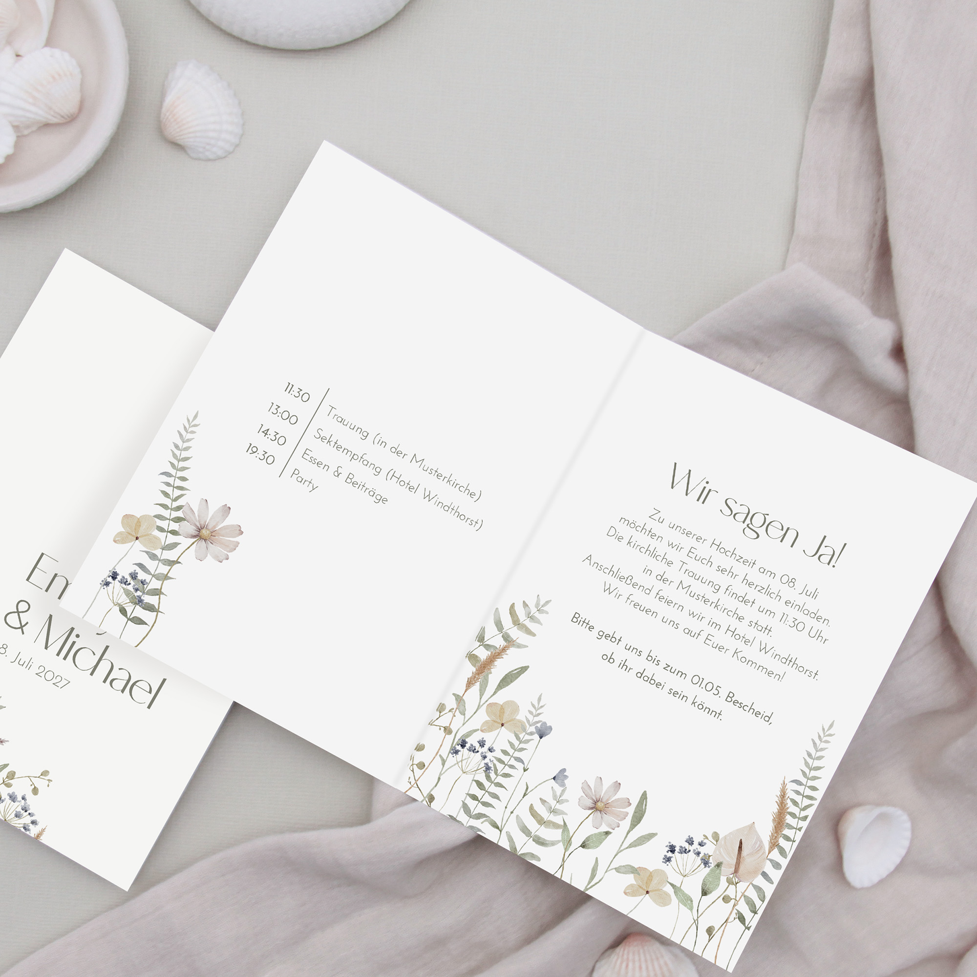 Klappkarte DIN A6 im Hochformat - Boho "Pastel Bloom"