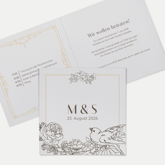 Klappkarte Quadratisch 148 x 148 mm - Vintage "Petal Bird"