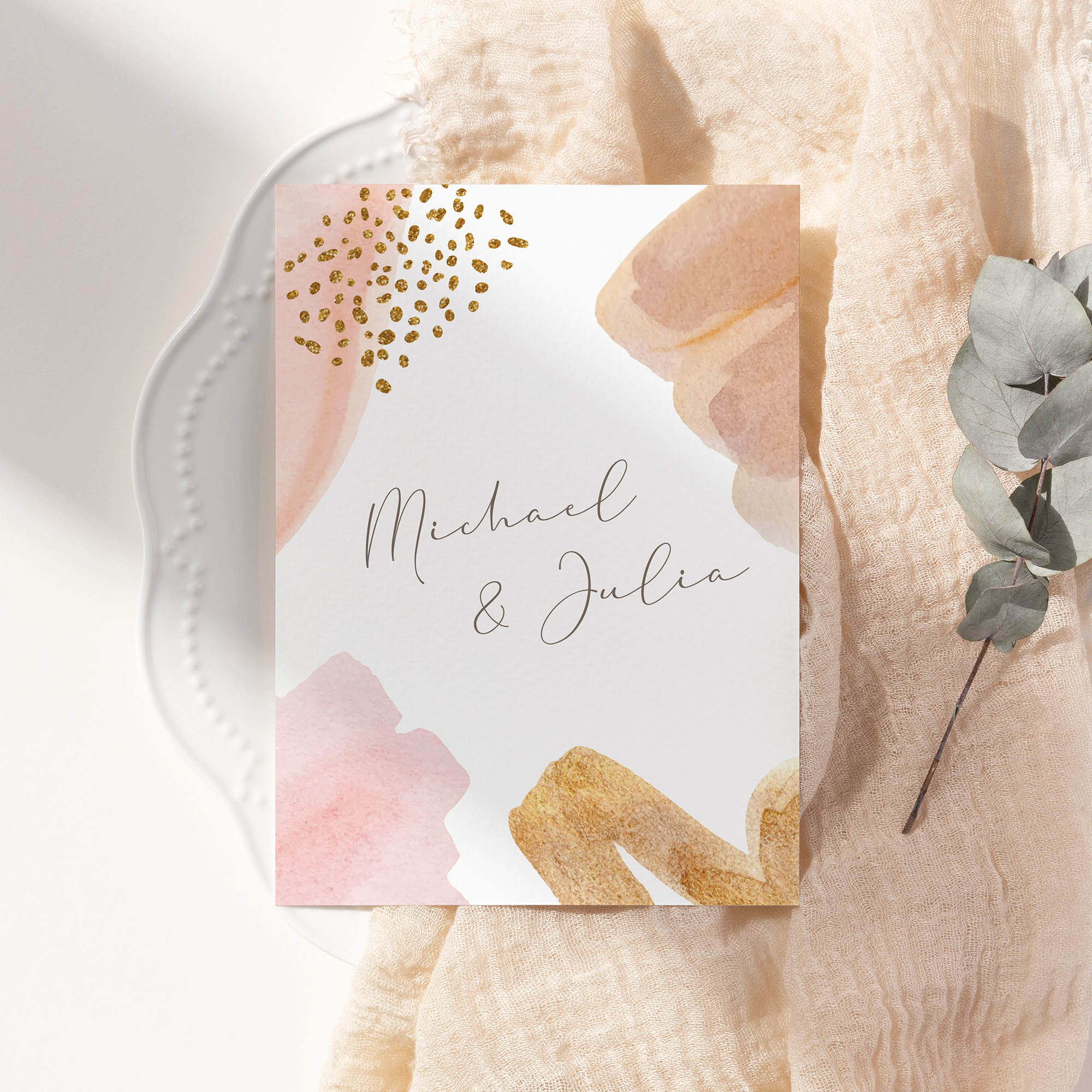 Postkarte DIN A6 im Hochformat - Aquarell "Golden Blush"