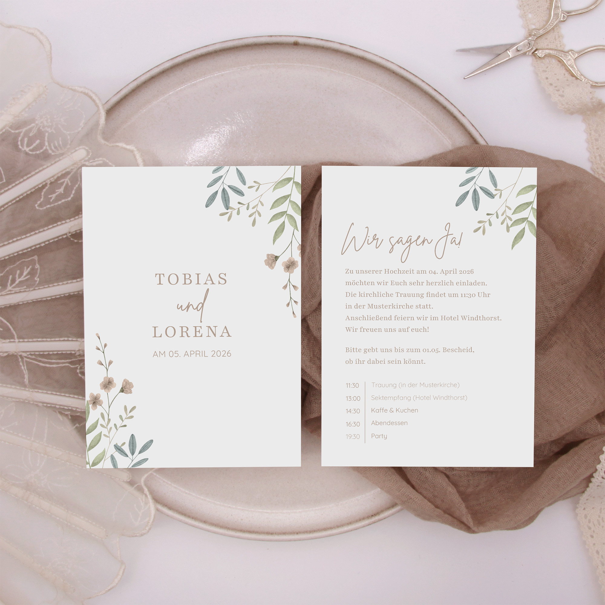 Postkarte DIN A6 im Hochformat - Boho "Soft Leaves"