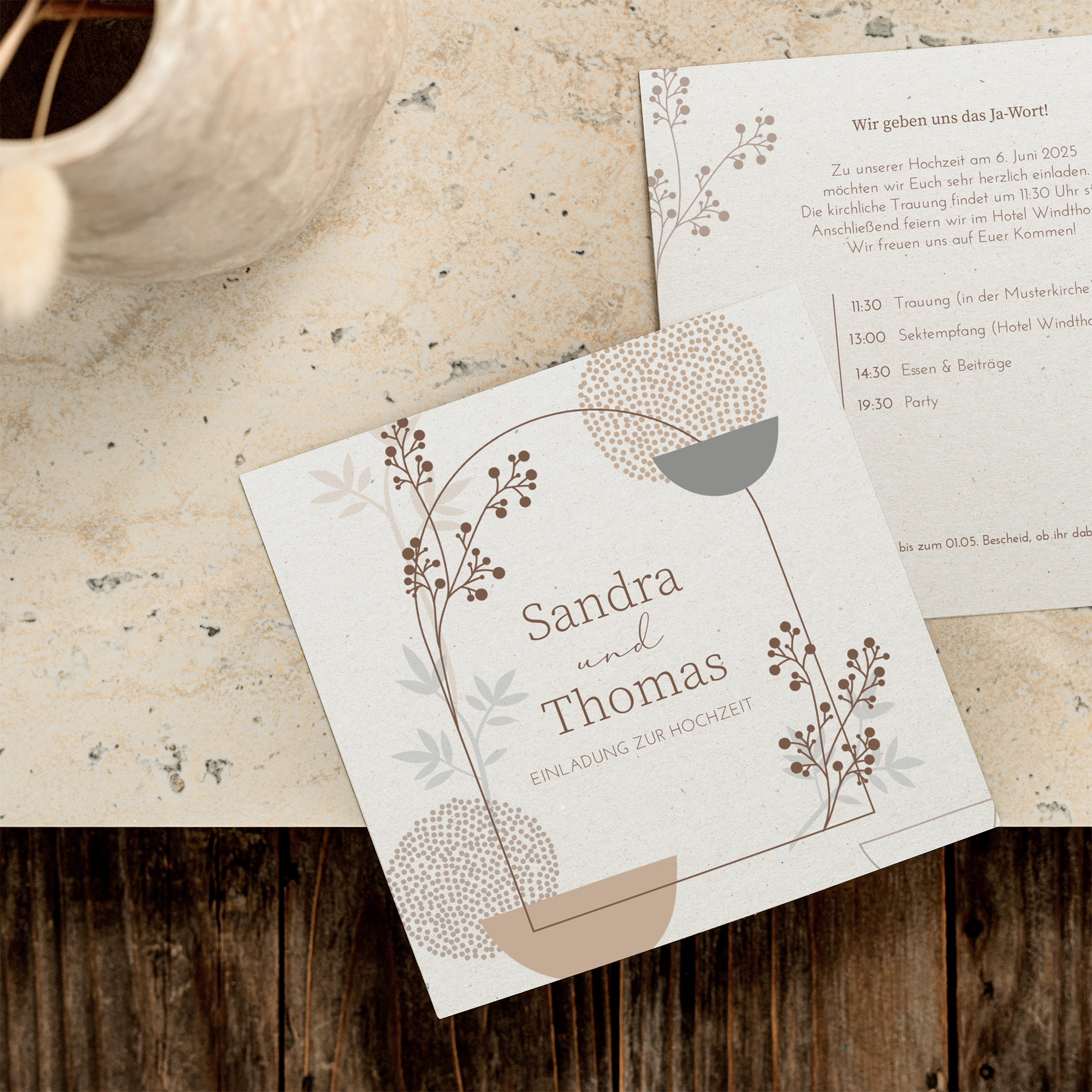 Postkarte Quadrat 148 x 148 mm - Boho "Stone Bloom"