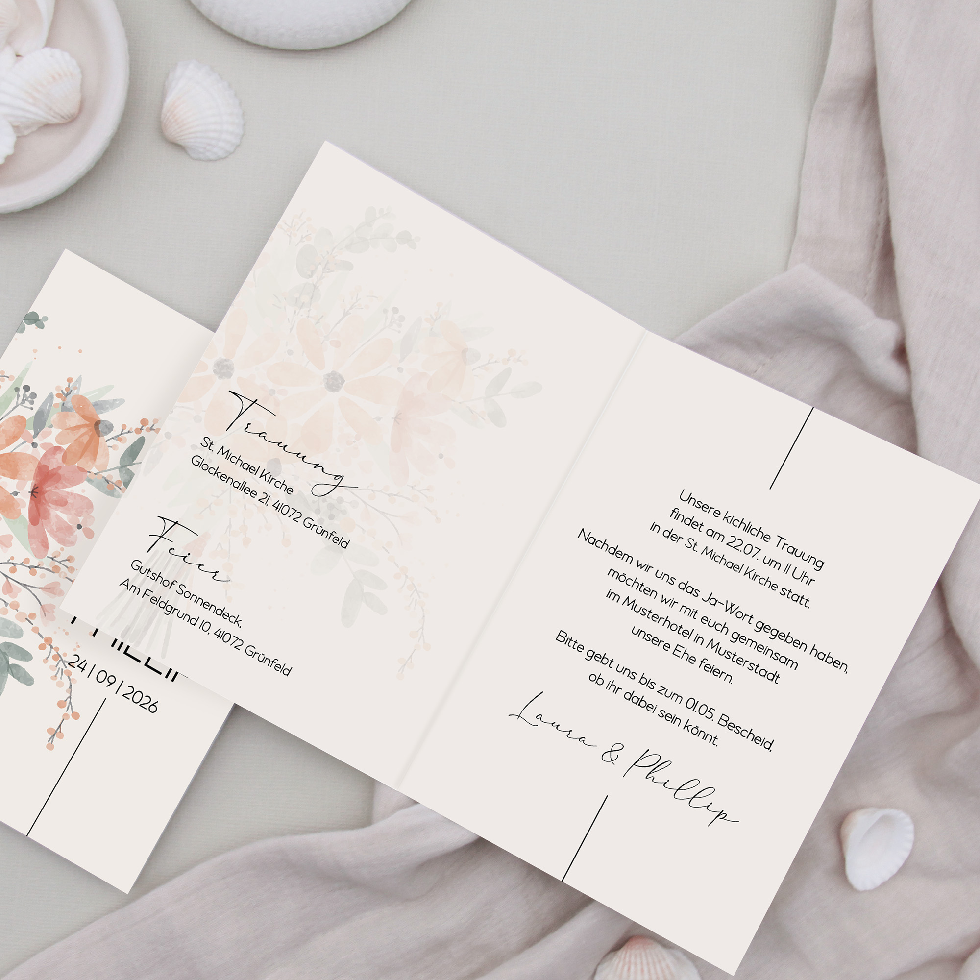 Klappkarte DIN A6 im Hochformat -Aquarell "terracotta bloom"