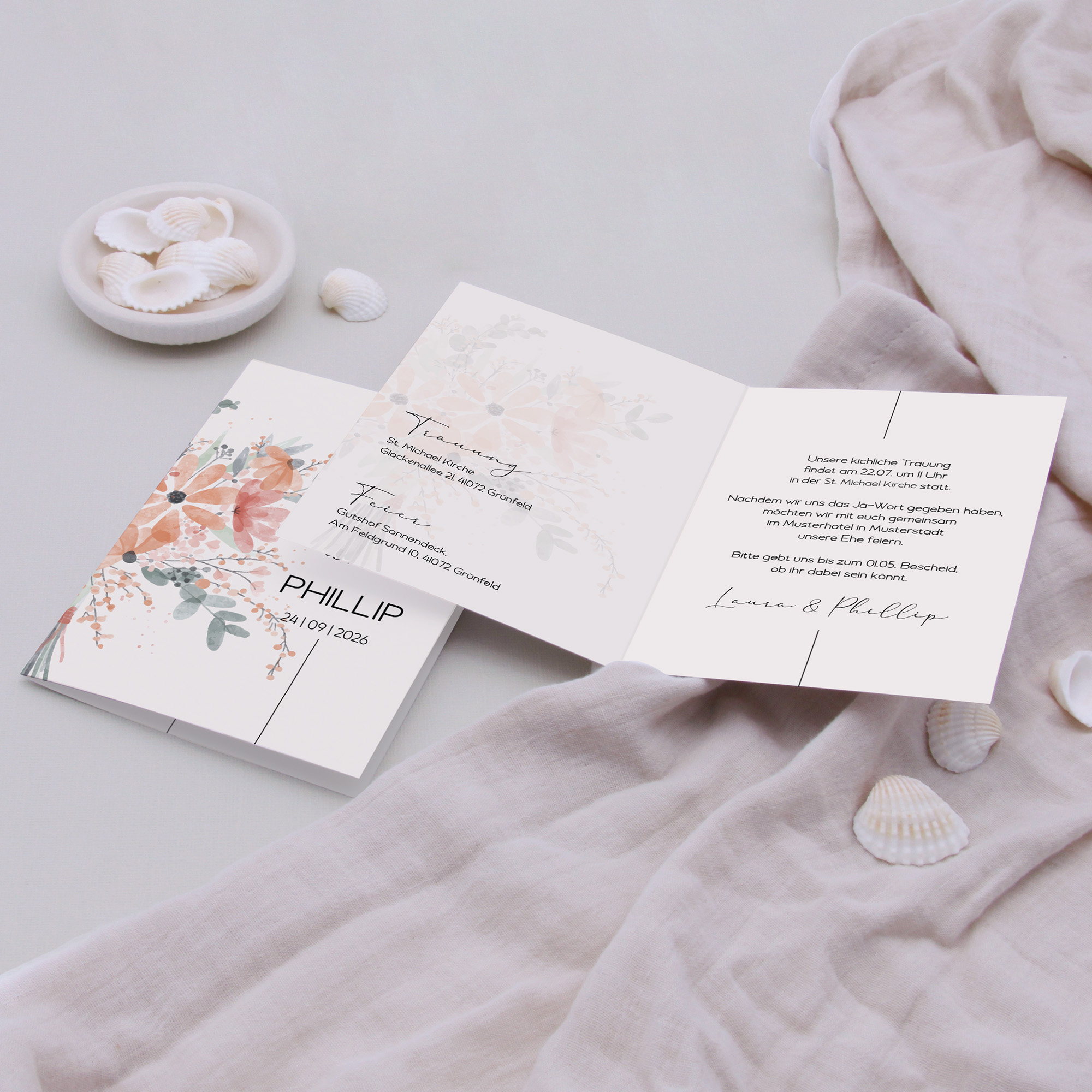 Klappkarte DIN A6 im Hochformat -Aquarell "terracotta bloom"