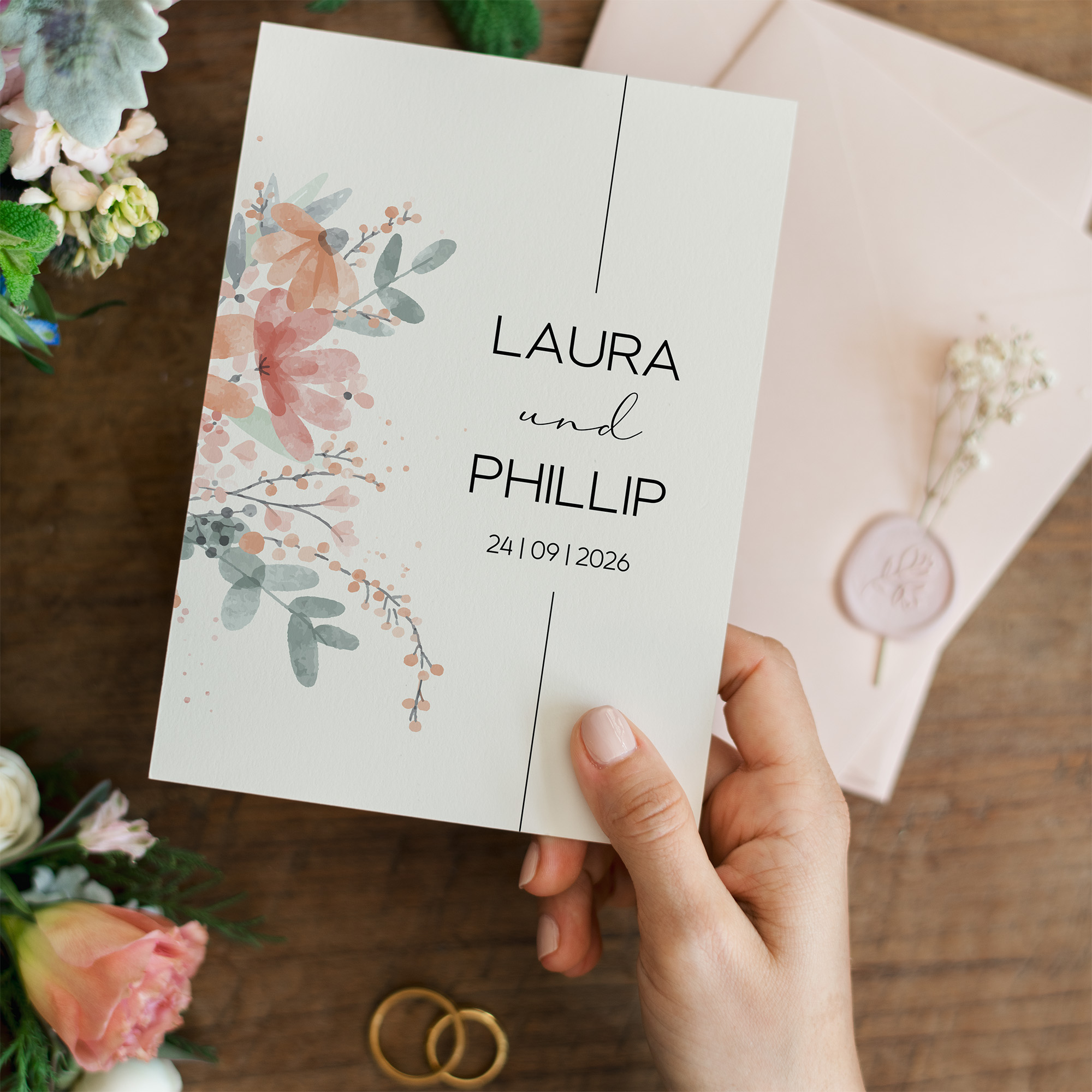 Postkarte DIN A6 im Hochformat - Aquarell "terracotta Bloom"