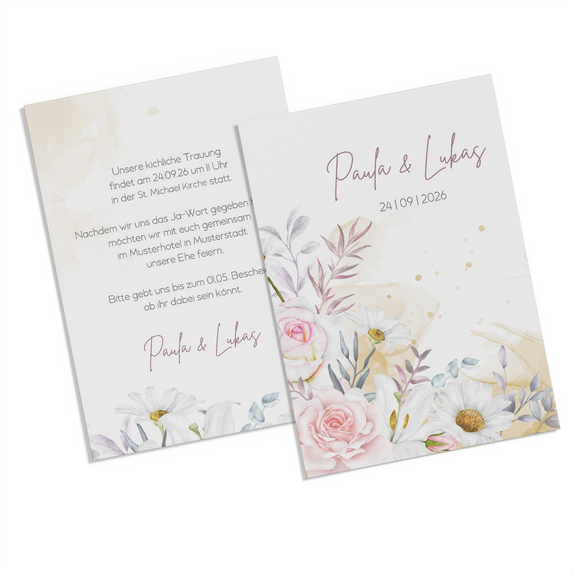 Postkarte DIN A6 im Hochformat - Aquarell "lily & rose"