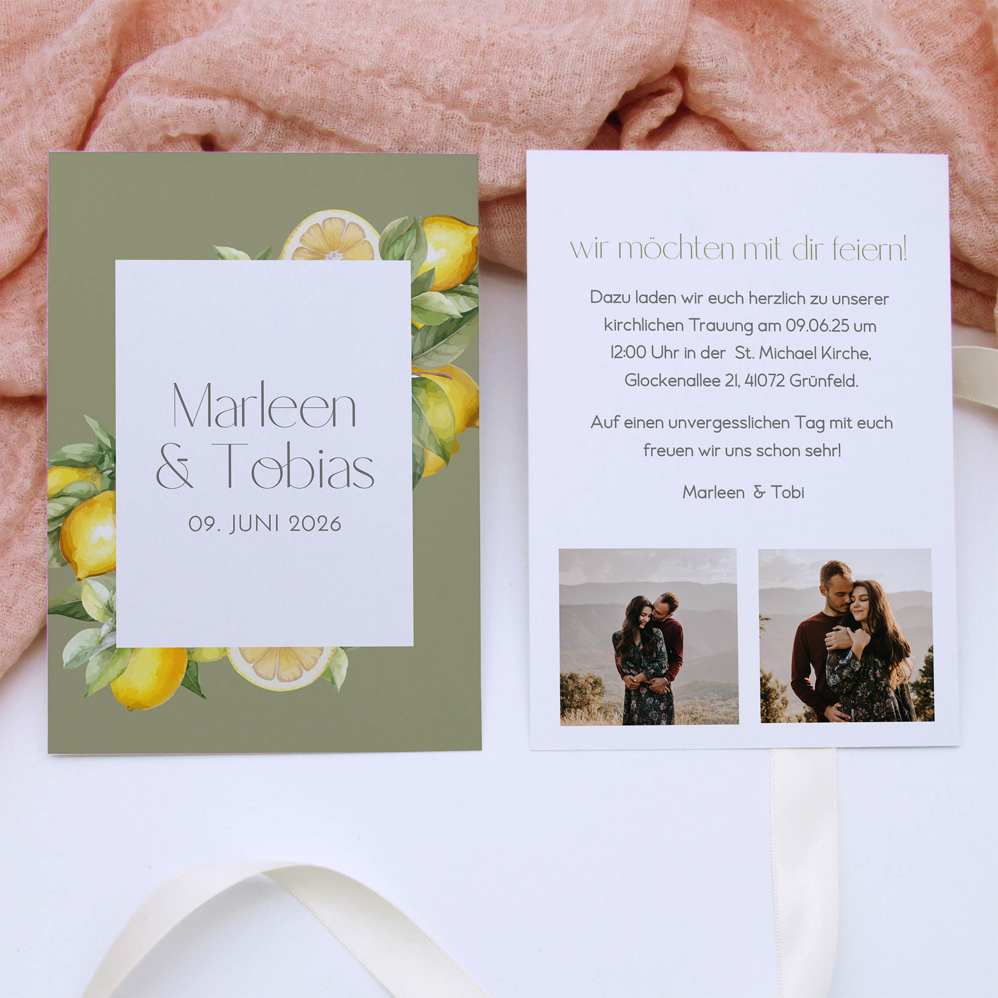 Postkarte DIN A6 im Hochformat - Aquarell "Olive & Lemon"