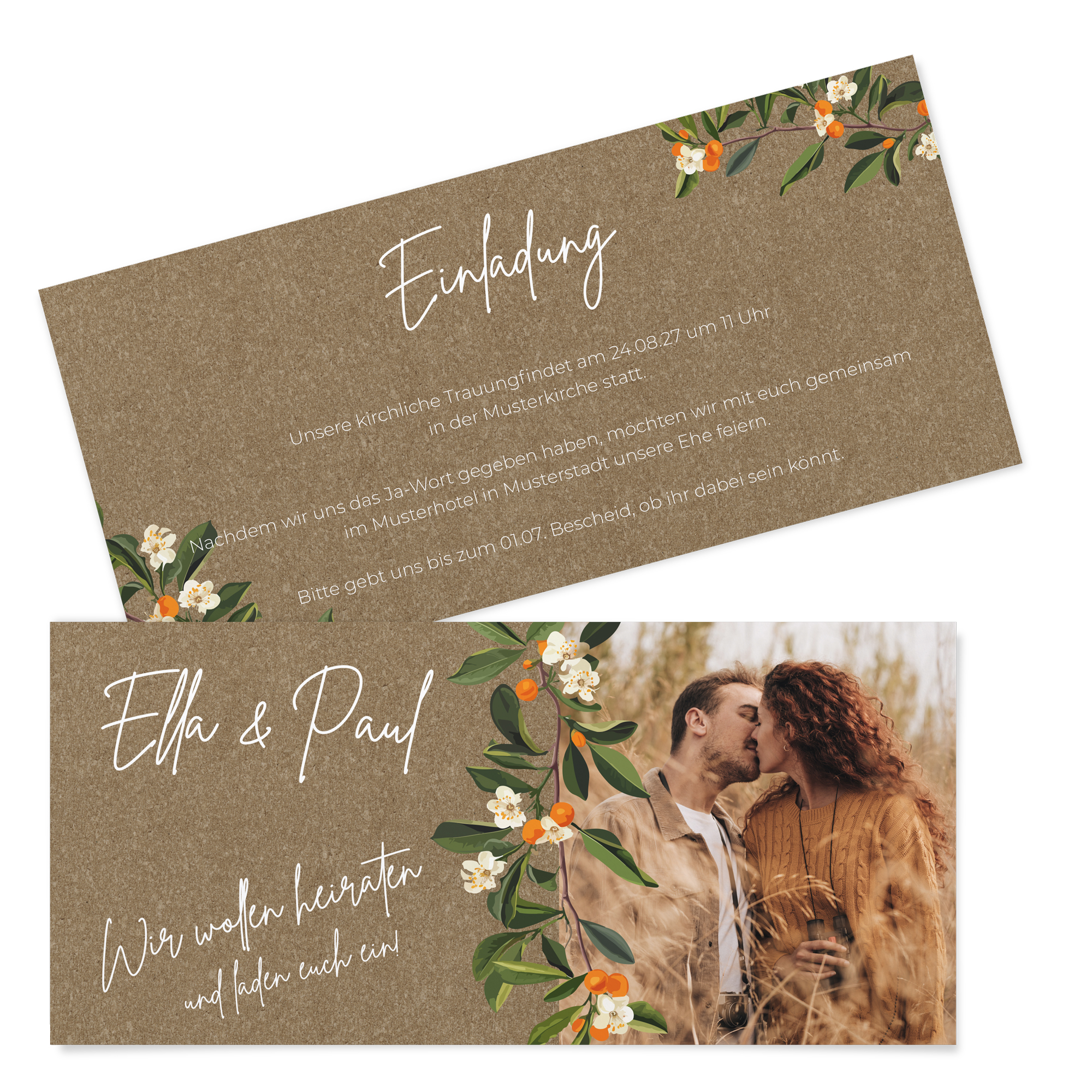 Postkarten DIN lang im Querformat 210 x 98 mm - Greenery "orange craft"