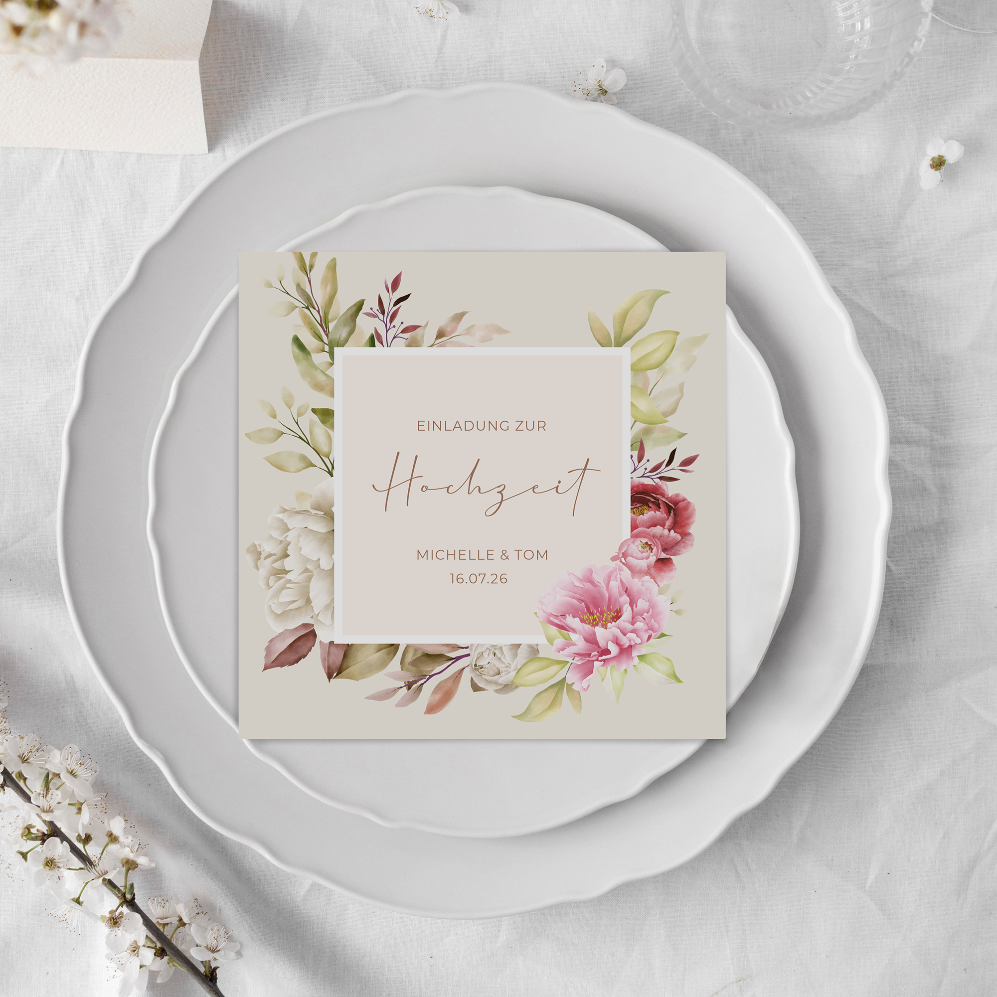 Postkarte Quadrat 148 x 148 mm - Floral "Peony Bloom"