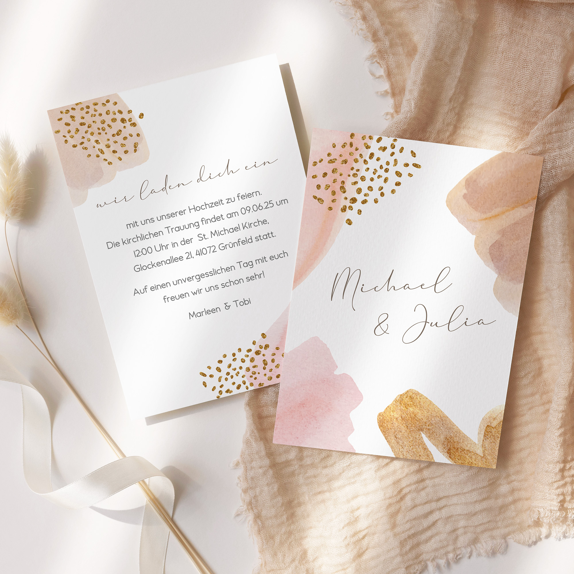 Postkarte DIN A6 im Hochformat - Aquarell "Golden Blush"