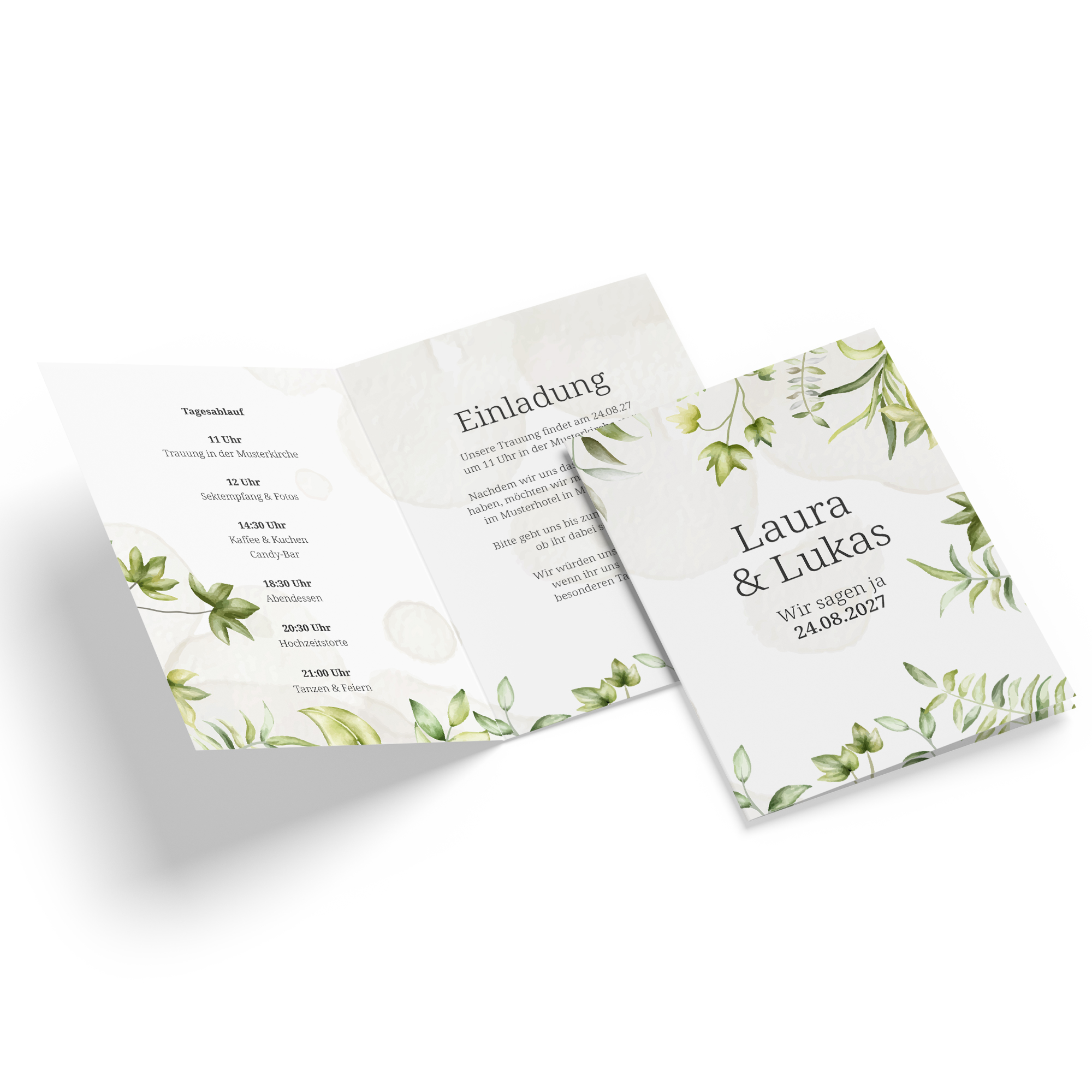 Klappkarte DIN A6 im Hochformat - Greenery "leaf light"