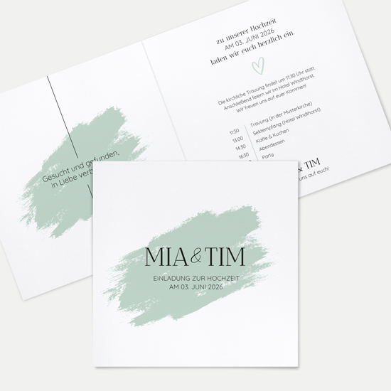 Klappkarte Quadratisch 148 x 148 mm - Minimalistisch "Mint Brush"