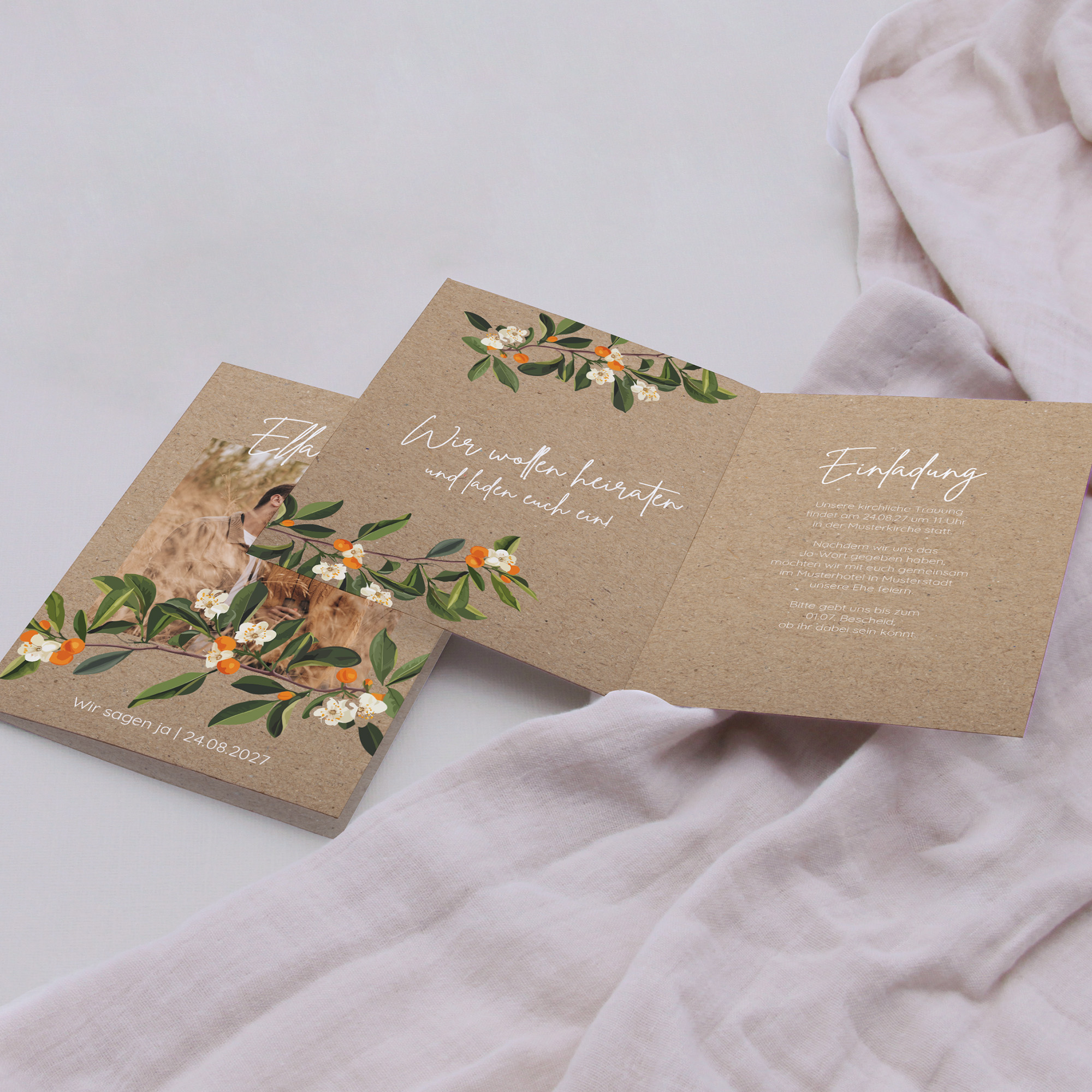 Klappkarte DIN A6 im Hochformat-Greenery "orange craft"