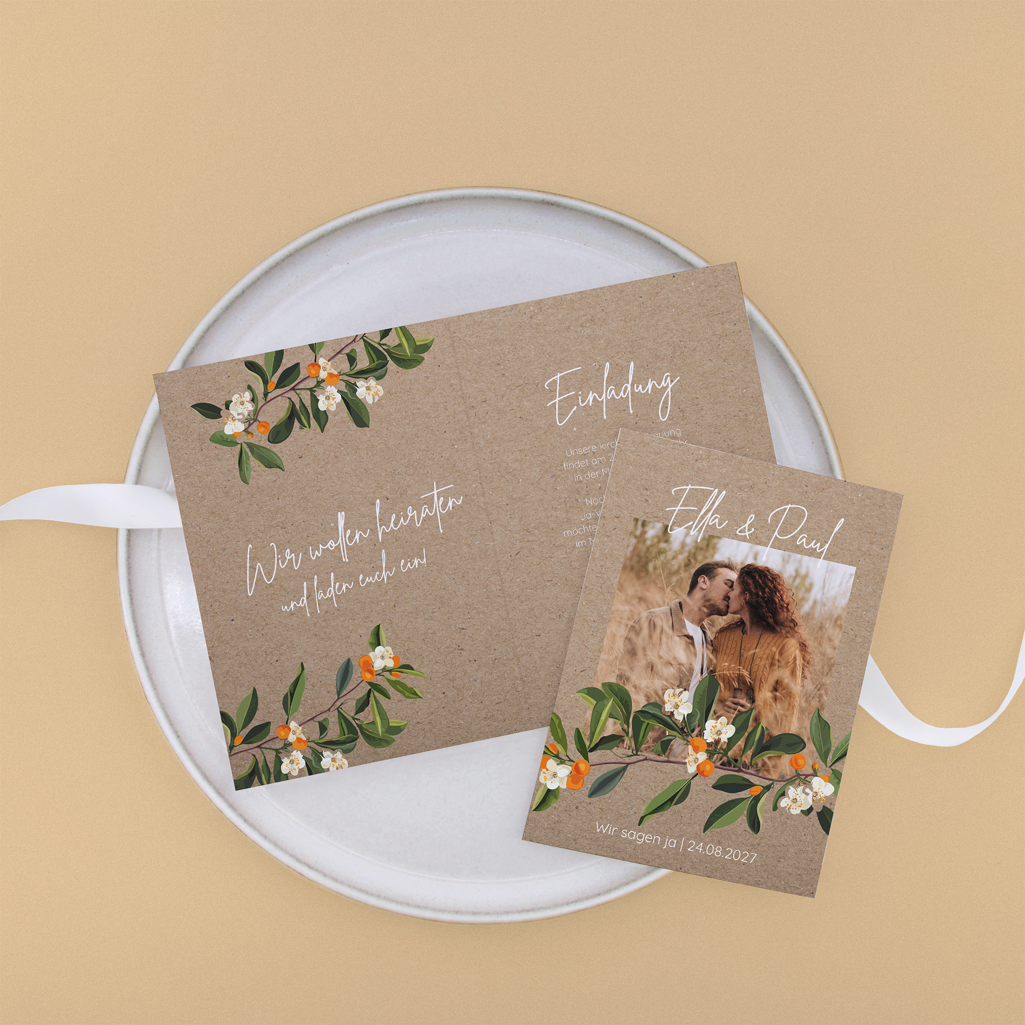 Klappkarte DIN A6 im Hochformat-Greenery "orange craft"