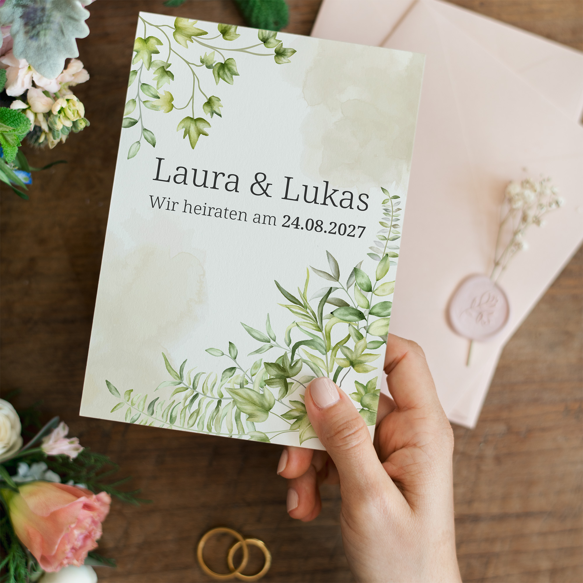 Postkarte DIN A6 im Hochformat - Greenery "leaf light"