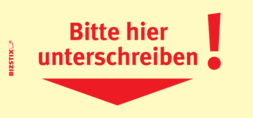 BIZSTIX® Business Haftnotizen "Bitte hier unterschreiben!" (Pfeil nach unten)