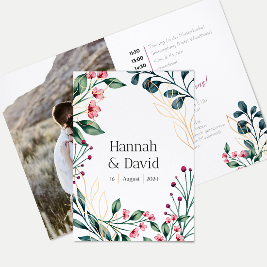 Klappkarte DIN A6 im Hochformat - Floral "Pink Garden"