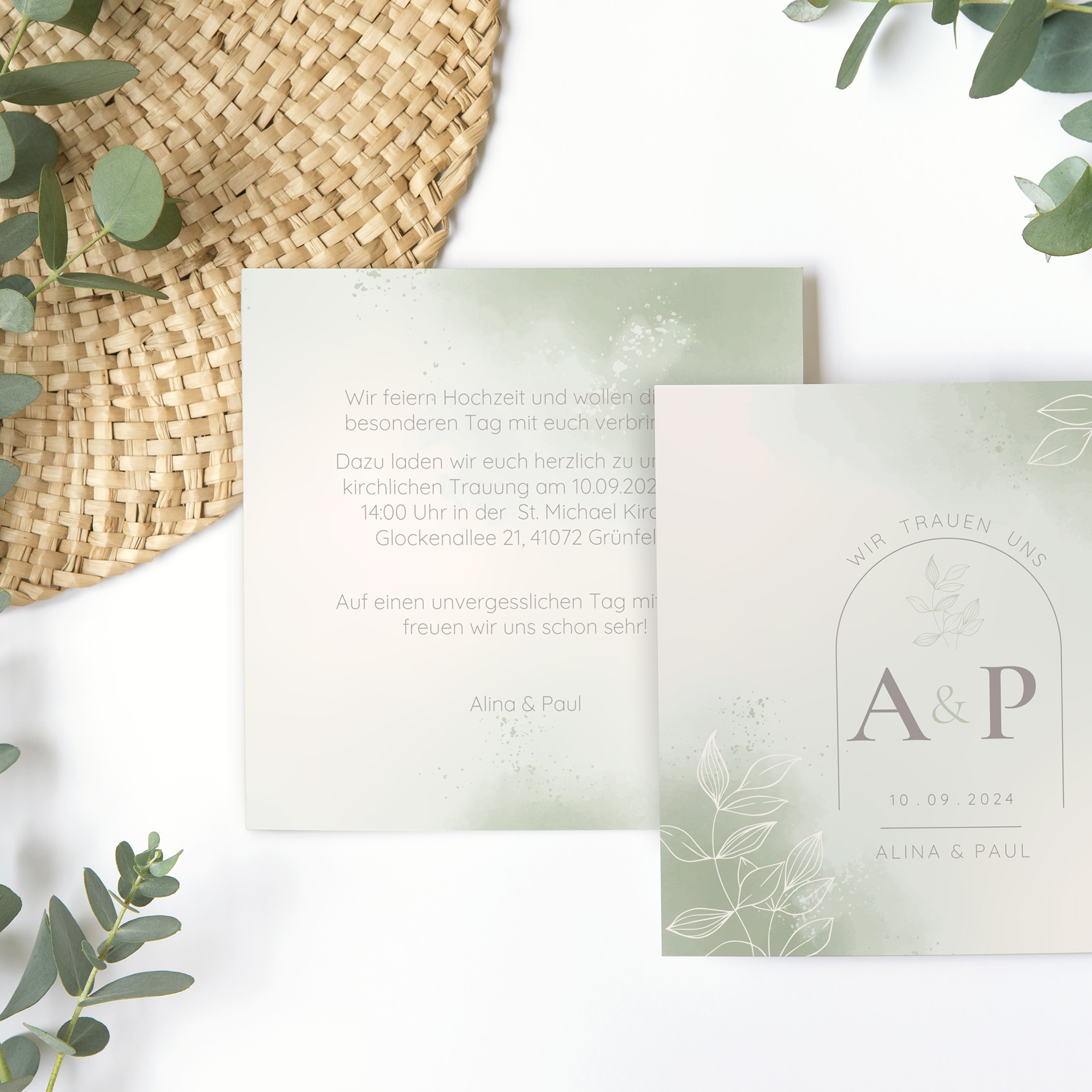 Postkarte Quadrat - Aquarell "faded green"