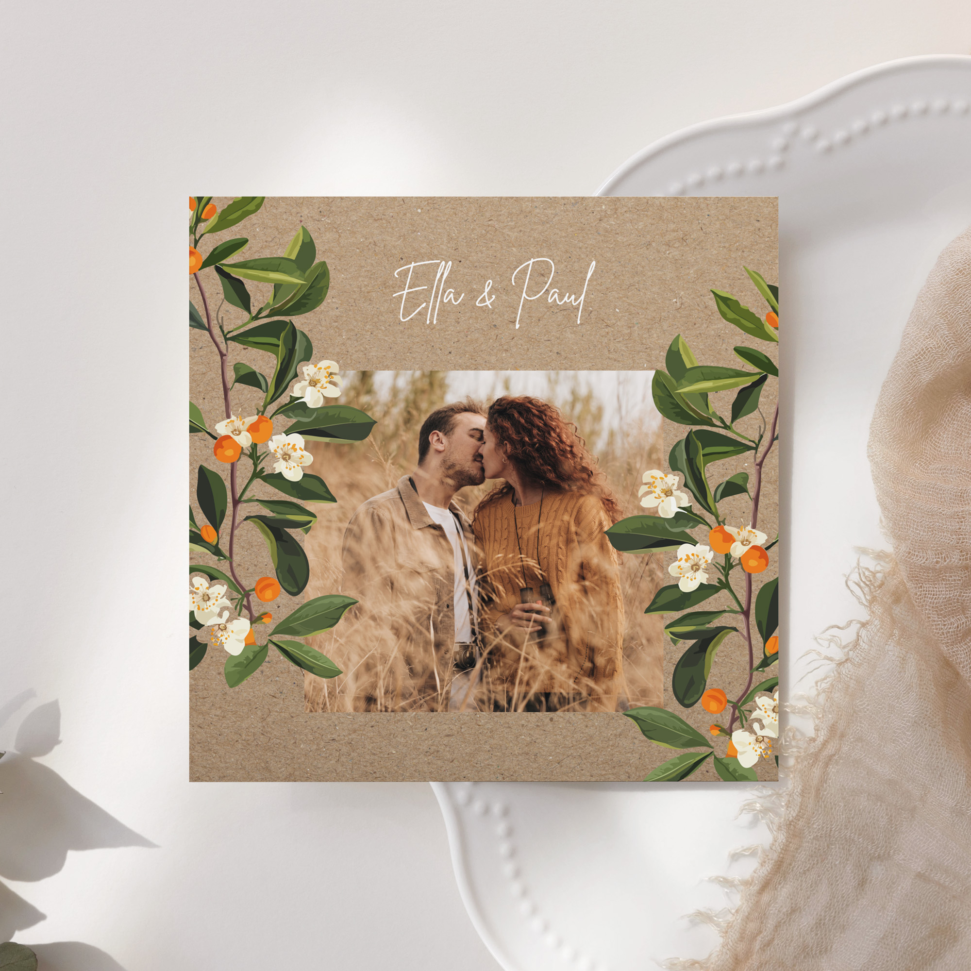 Postkarte Quadrat 148 x 148 mm - Greenery "orange craft"