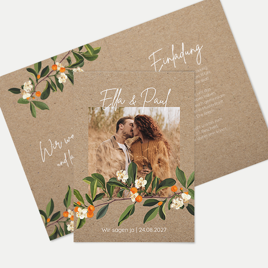 Klappkarte DIN A6 im Hochformat-Greenery "orange craft"