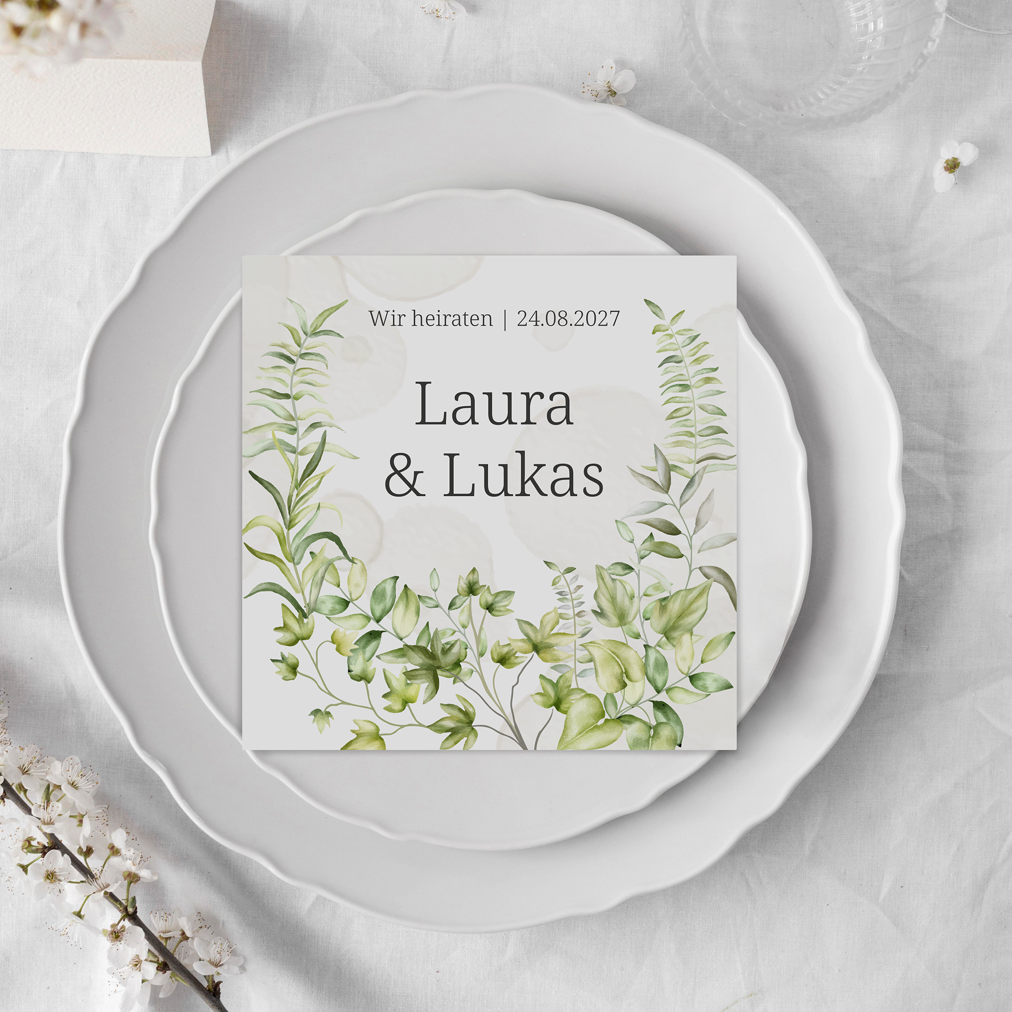 Postkarte Quadrat 148 x 148 mm - Greenery "leaf light"