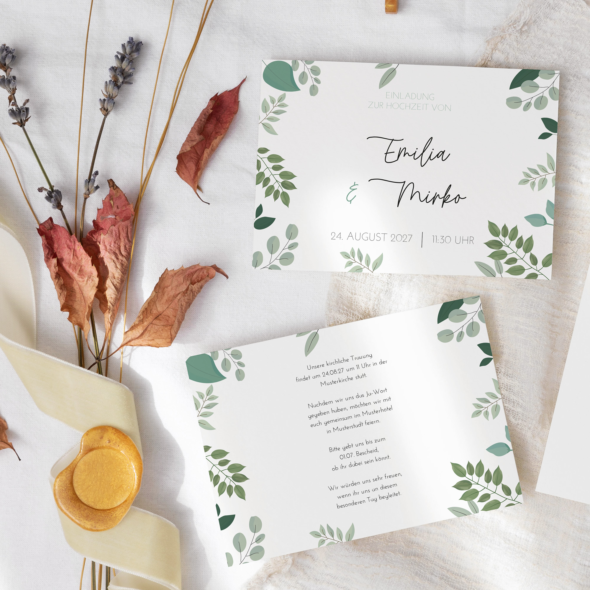 Postkarte DIN A6 im Querformat - Greenery - "Green & Simple"