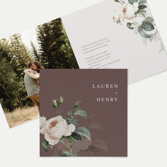 Klappkarte Quadratisch 148 x 148 mm - Floral "Antique Rose"