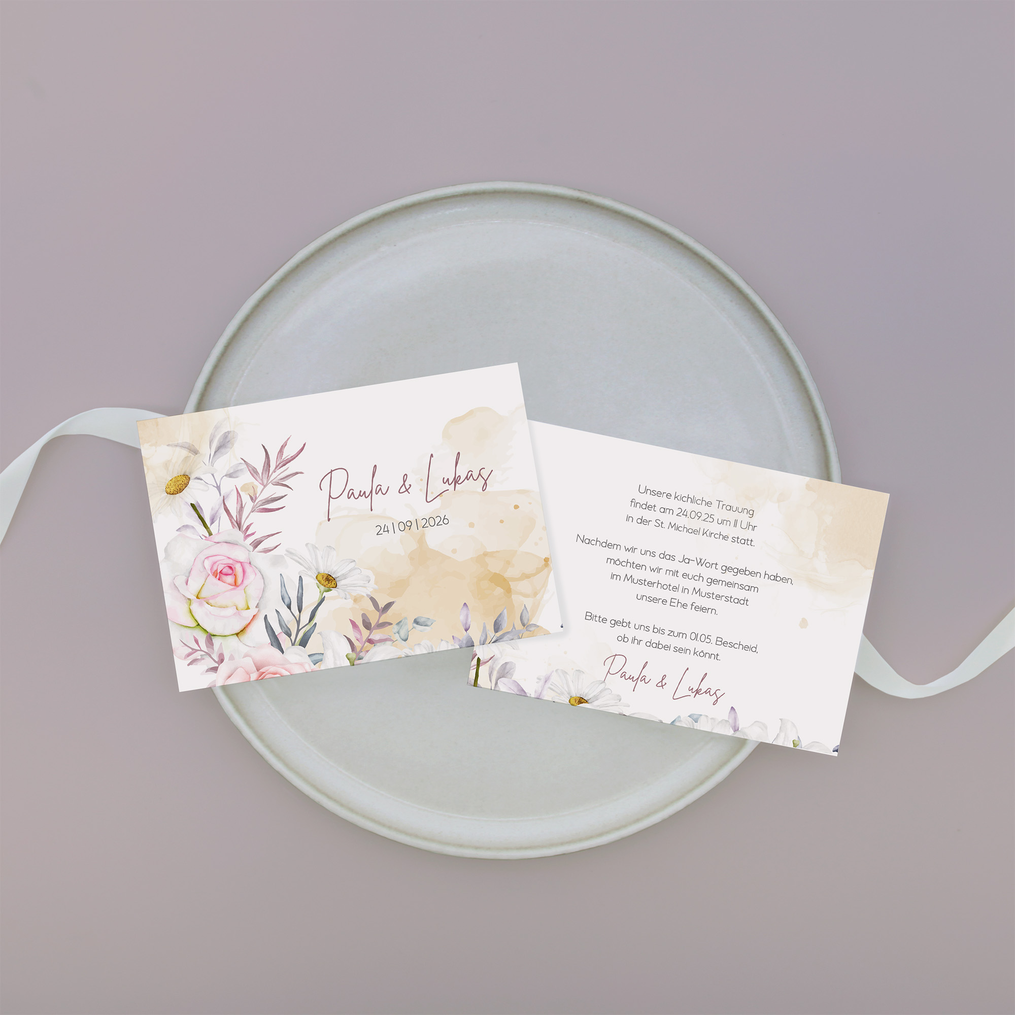 Postkarte DIN A6 im Querformat - Aquarell "lily & rose"