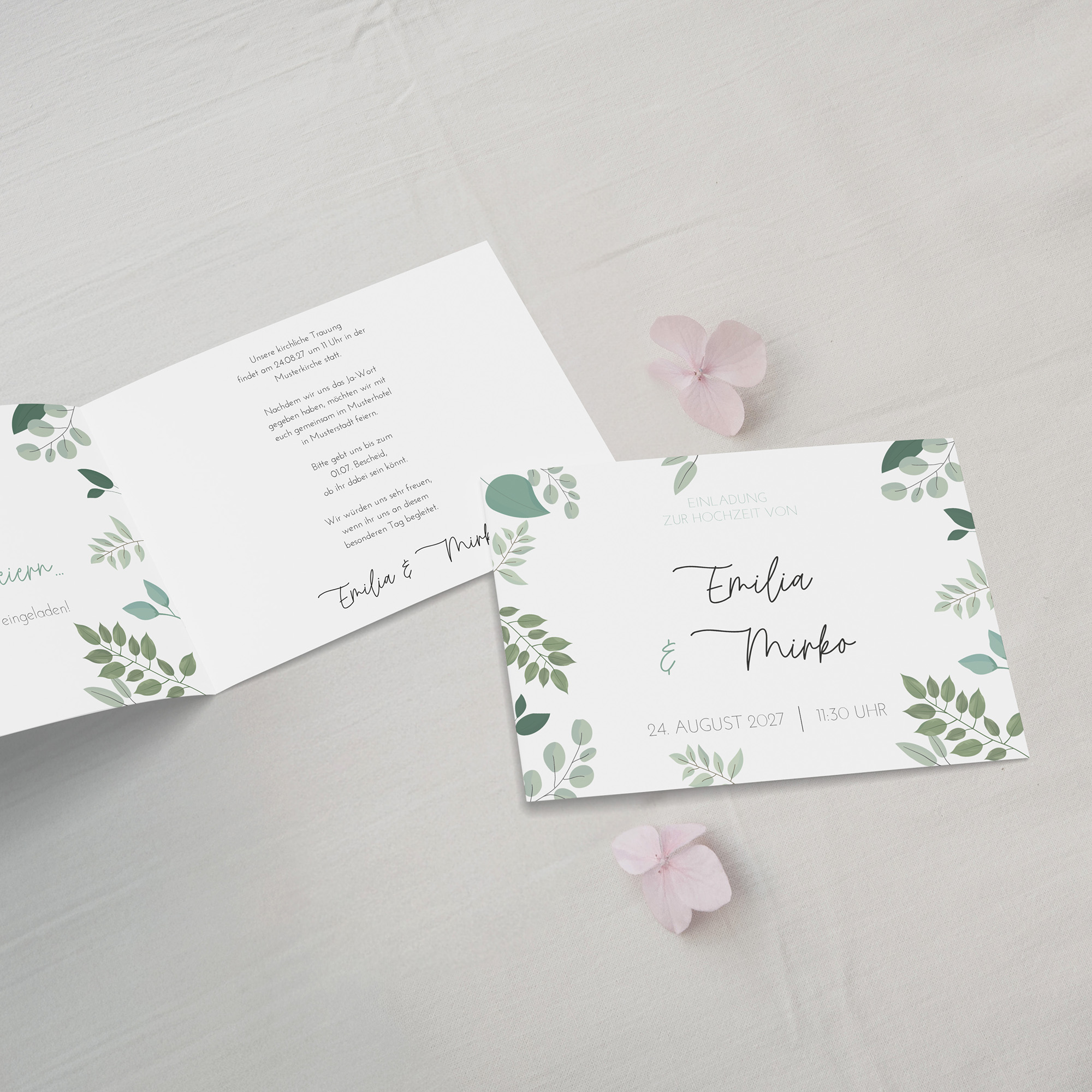 Klappkarte DIN A6 im Querformat - Greenery "Green & Simple"