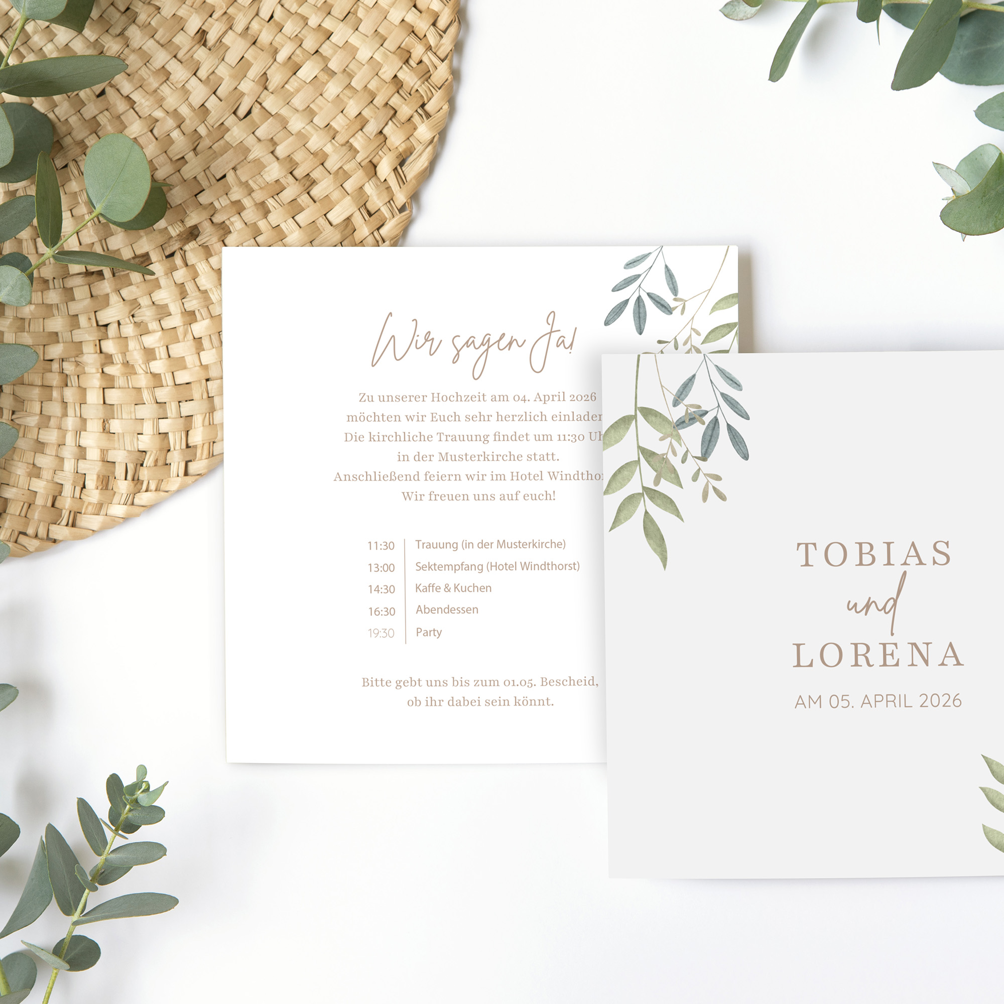 Postkarte Quadrat 148 x 148 mm - Boho "Soft Leaves"