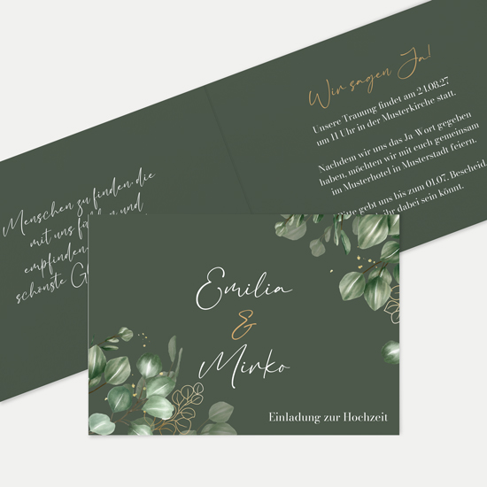 Klappkarte DIN A6 im Querformat - Greenery "Eucalyptus Night"