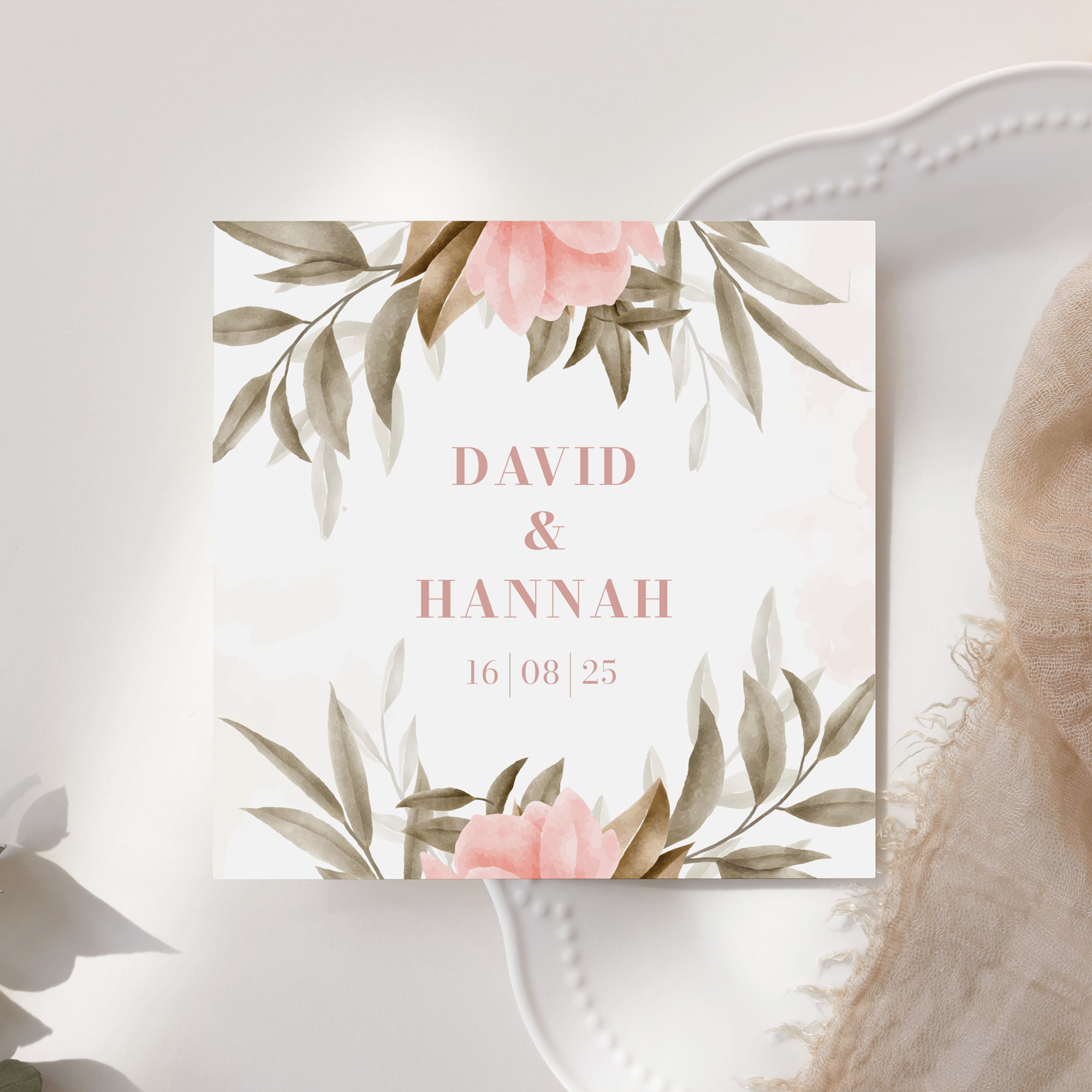 Postkarte Quadrat 148 x 148 mm - Floral "Rose Leaf"