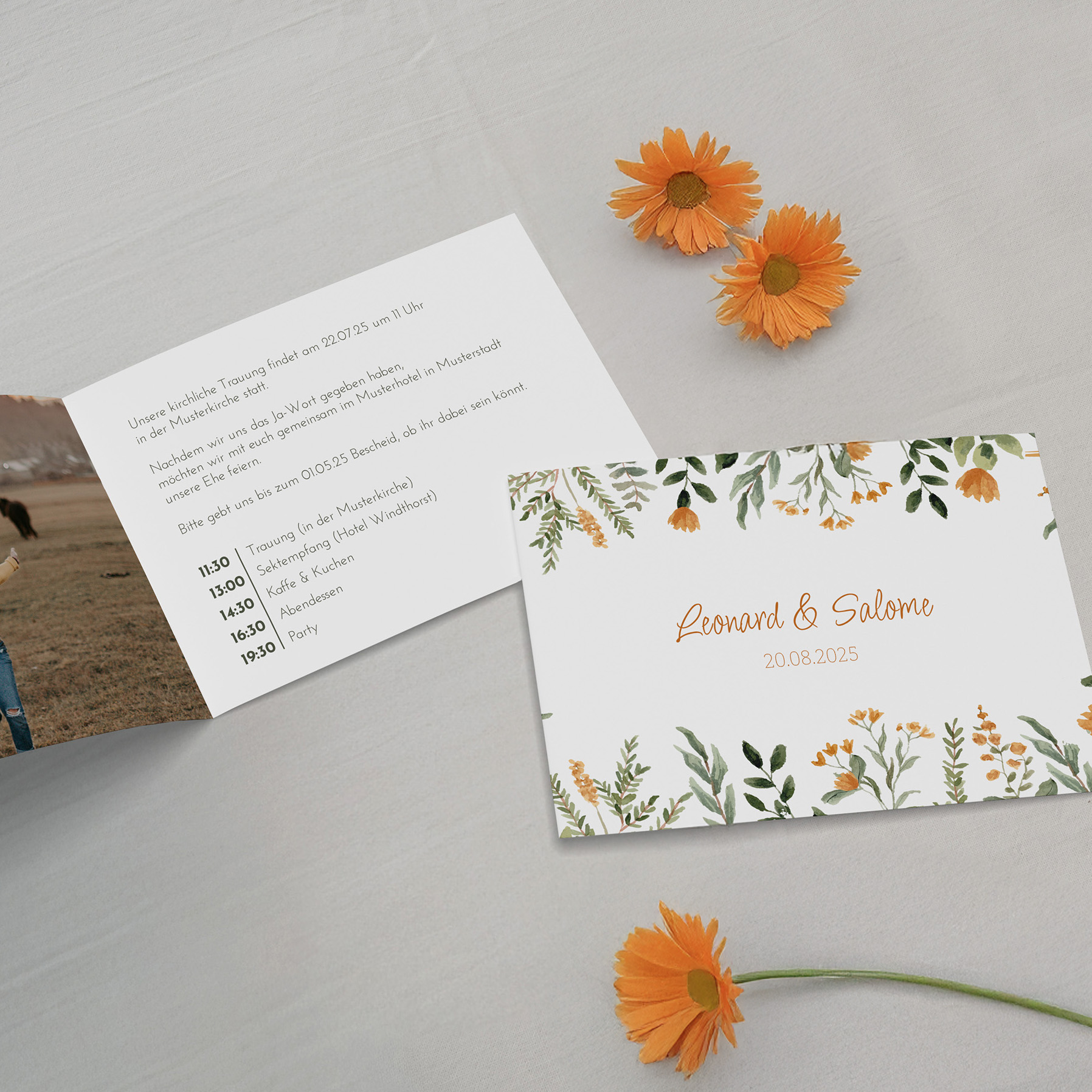 Klappkarte DIN A6 im Querformat - Floral "Warm Botanicals"