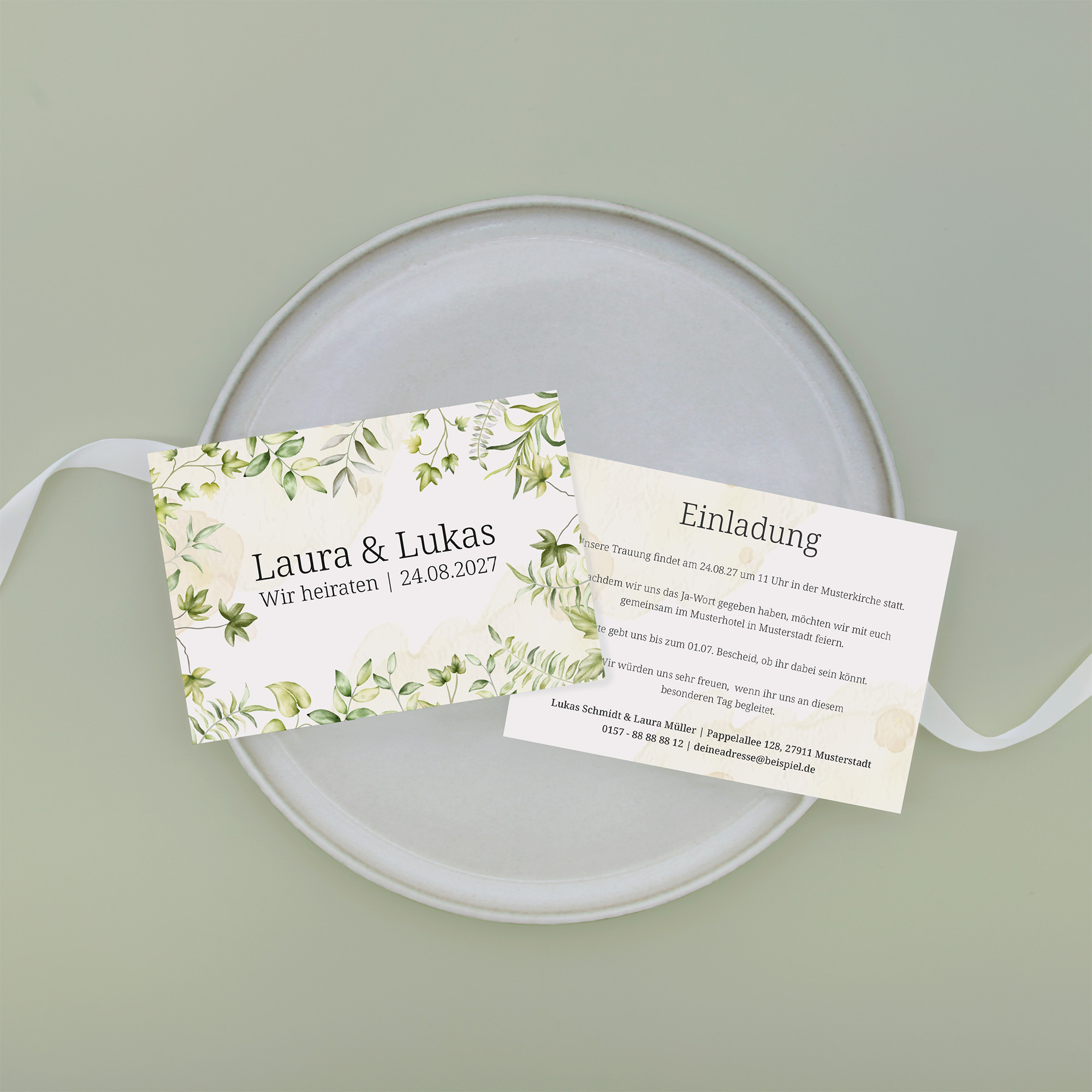 Postkarte DIN A6 im Querformat - Greenery - "leaf light"