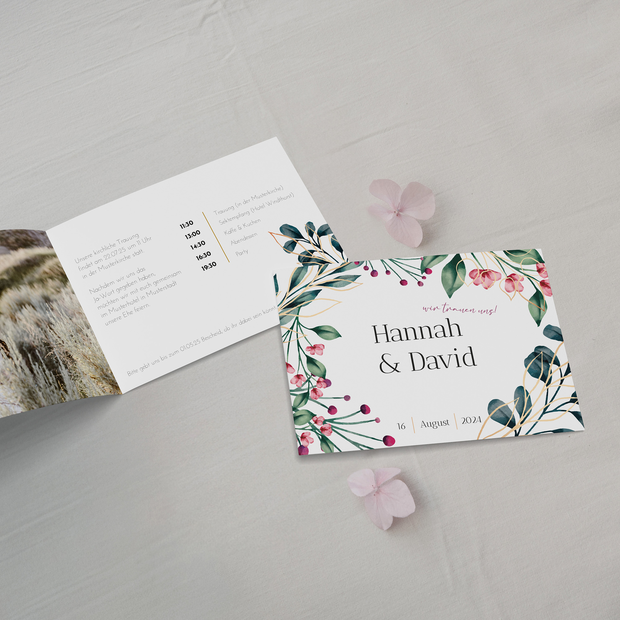 Klappkarte DIN A6 im Querformat - Floral "Pink Garden"