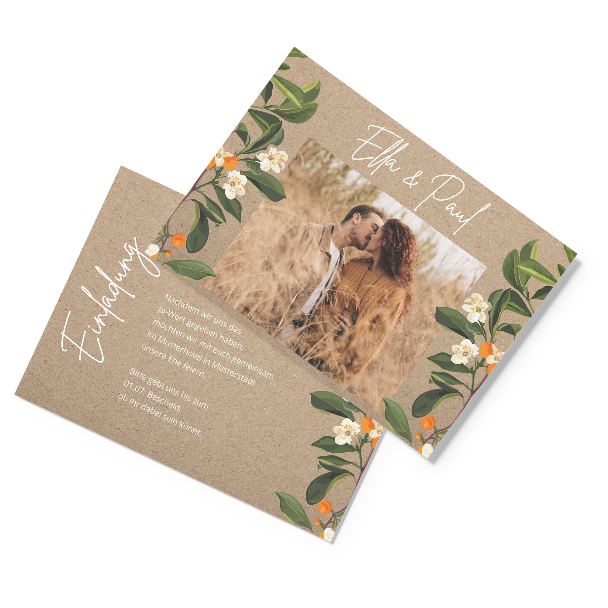 Postkarte DIN A6 im Querformat - Greenery - "orange craft"