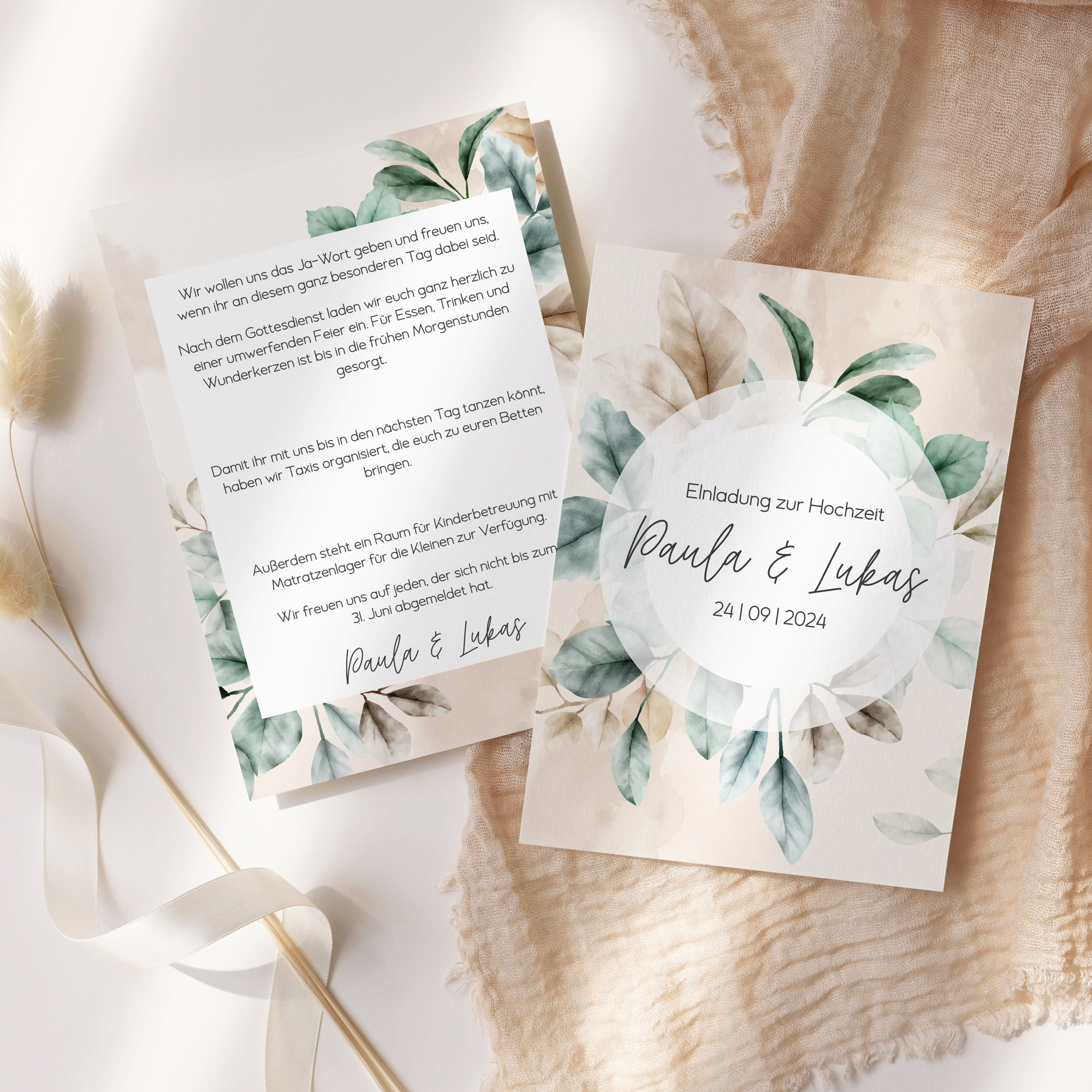 Postkarte DIN A6 im Hochformat - Aquarell "leaf & taupe"