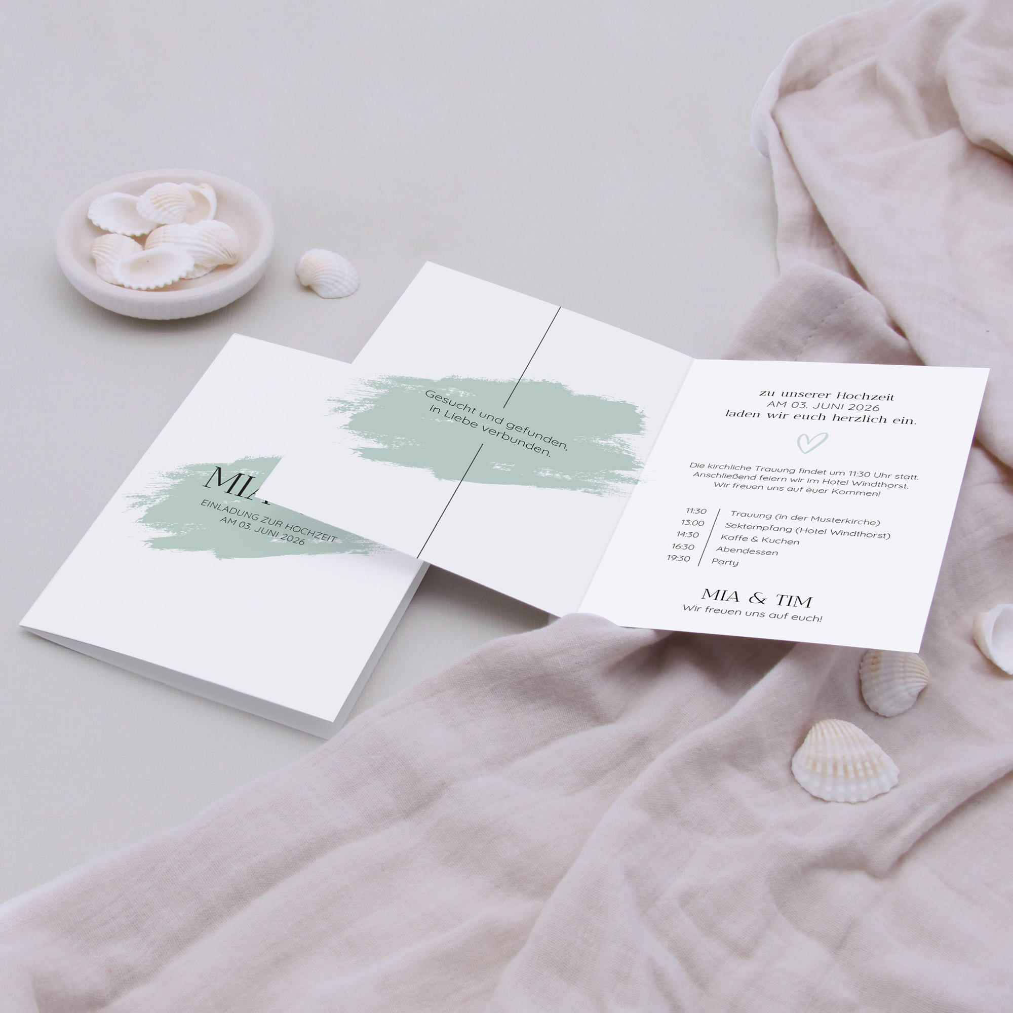 Klappkarte DIN A6 im Hochformat - Minimalistisch "Mint Brush"