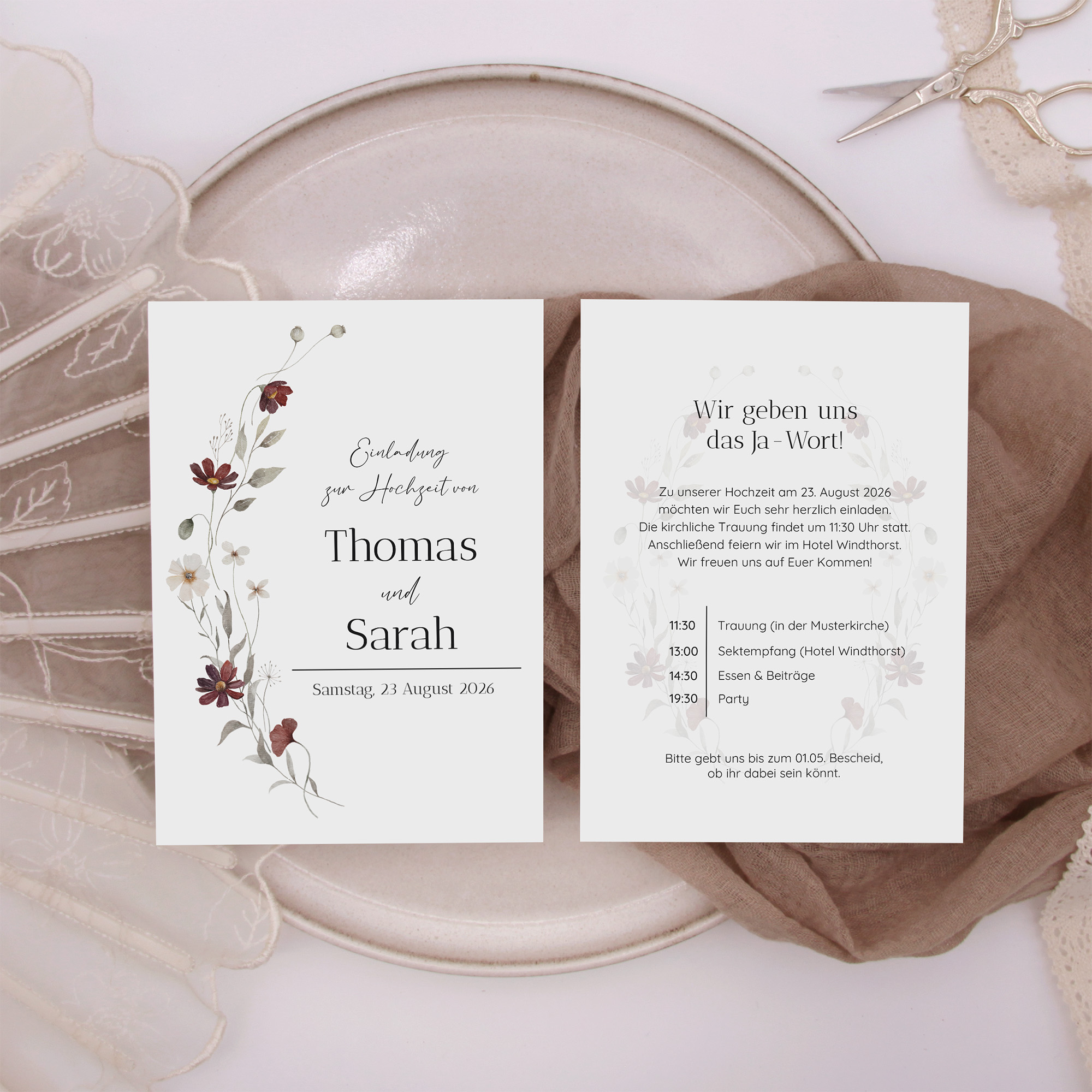 Postkarte DIN A6 im Hochformat - Vintage "Wildflower Note"