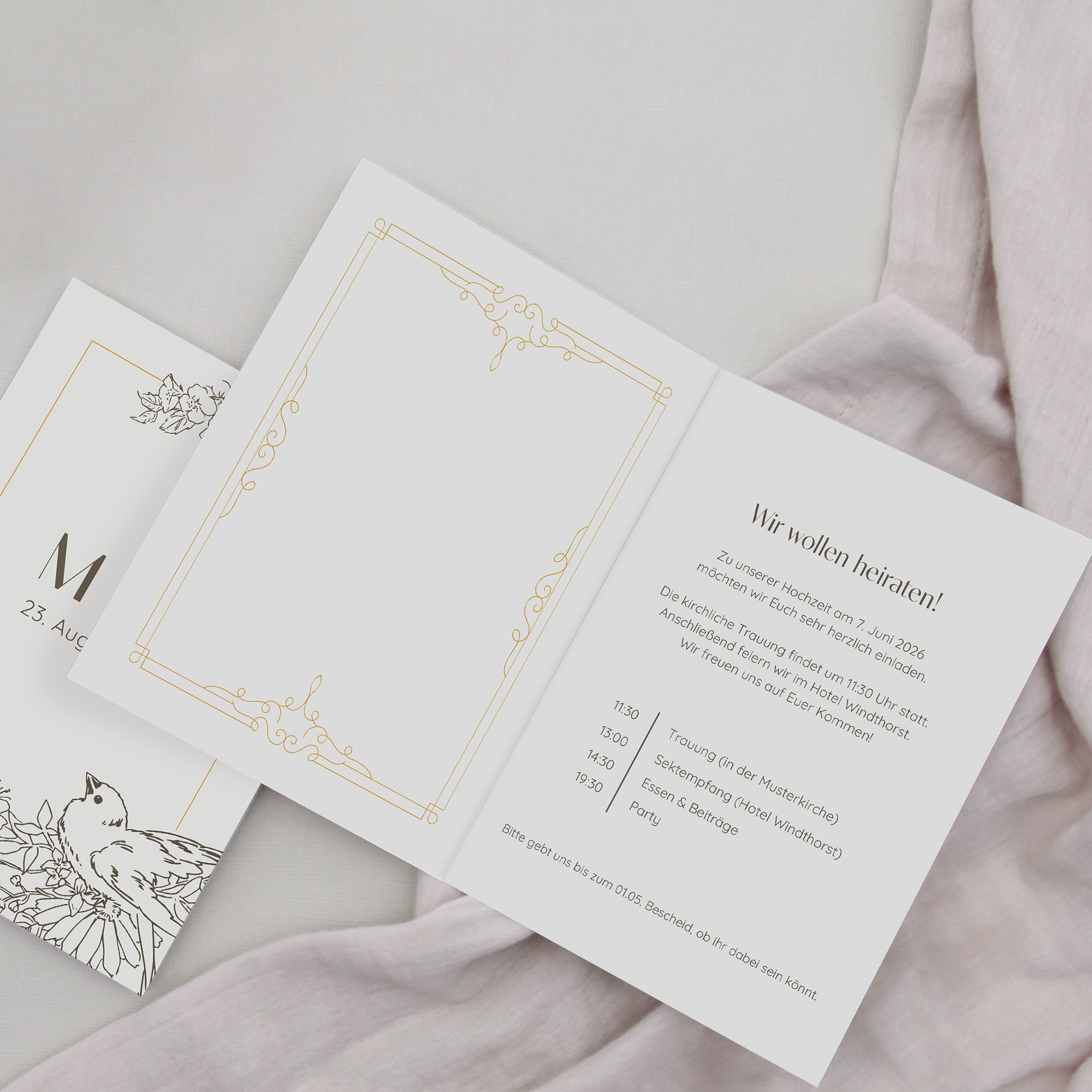 Klappkarte DIN A6 im Hochformat - Vintage - "Petal Bird"