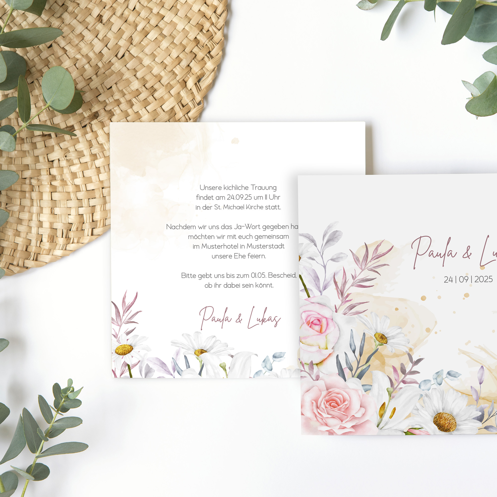 Postkarte Quadrat - Aquarell "lily & rose"