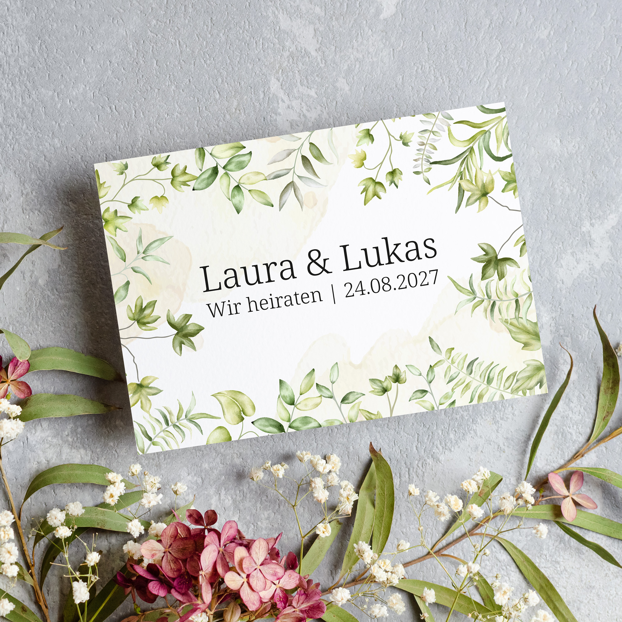 Postkarte DIN A6 im Querformat - Greenery - "leaf light"