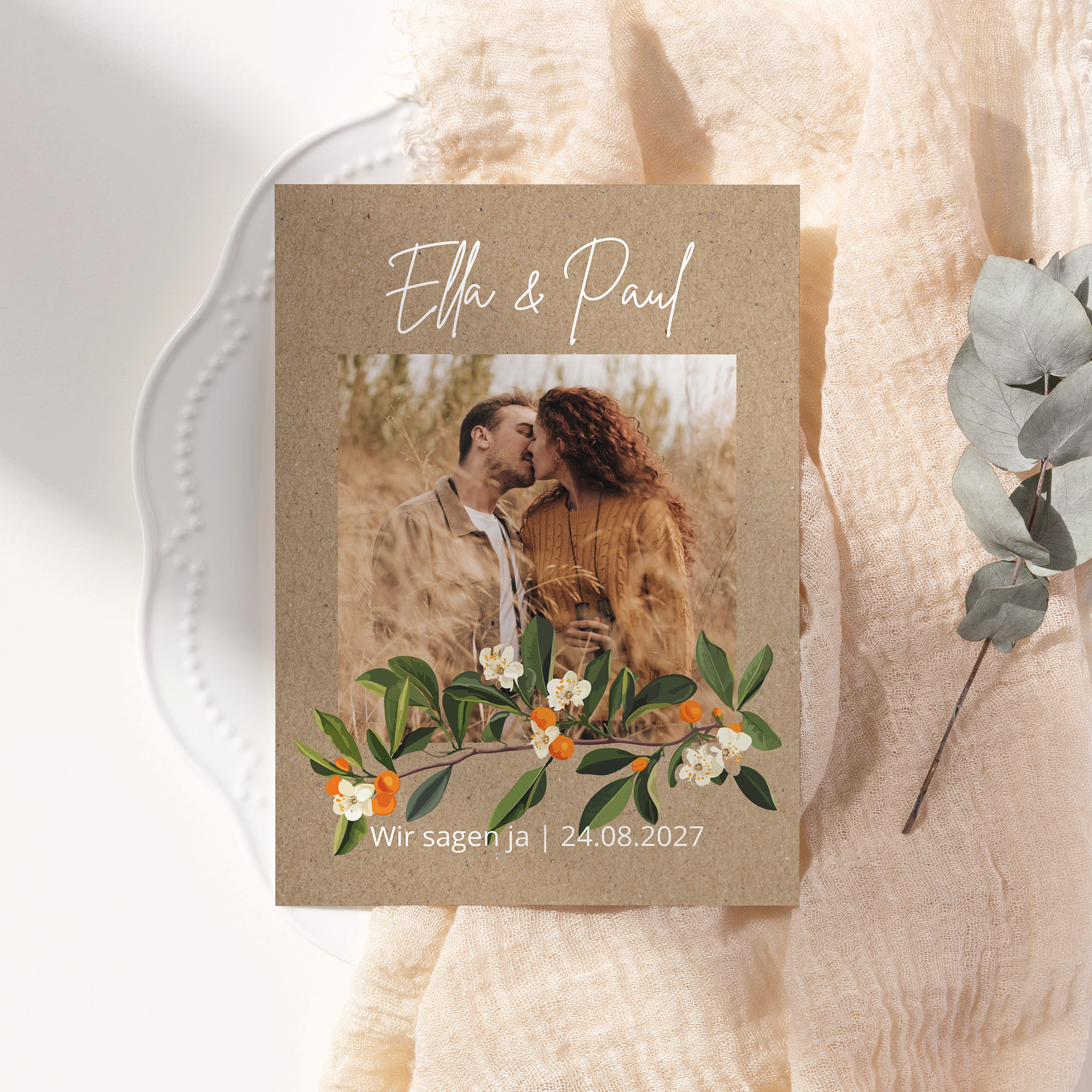 Postkarte DIN A6 im Hochformat - Greenery "orange craft"