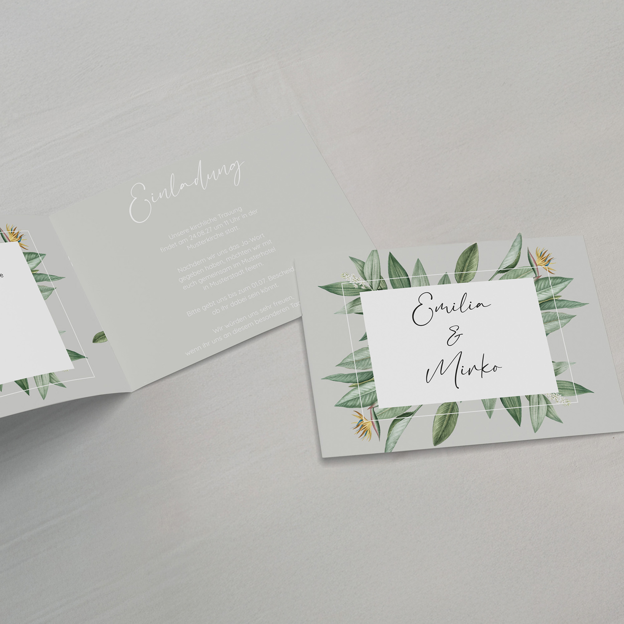 Klappkarte DIN A6 im Querformat - Greenery "Tropical Frame"