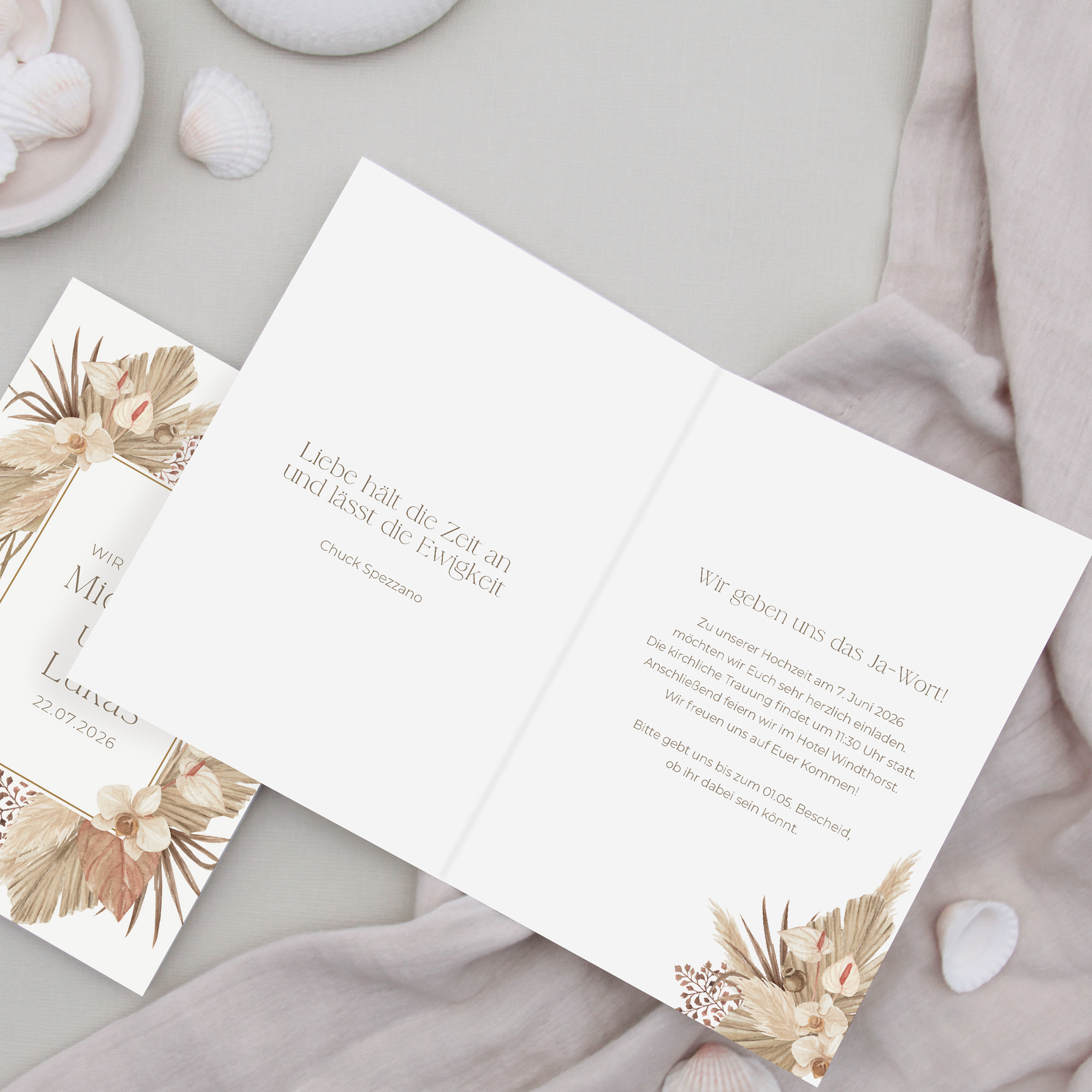 Klappkarte DIN A6 im Hochformat - Boho "Bare Golden Haze"