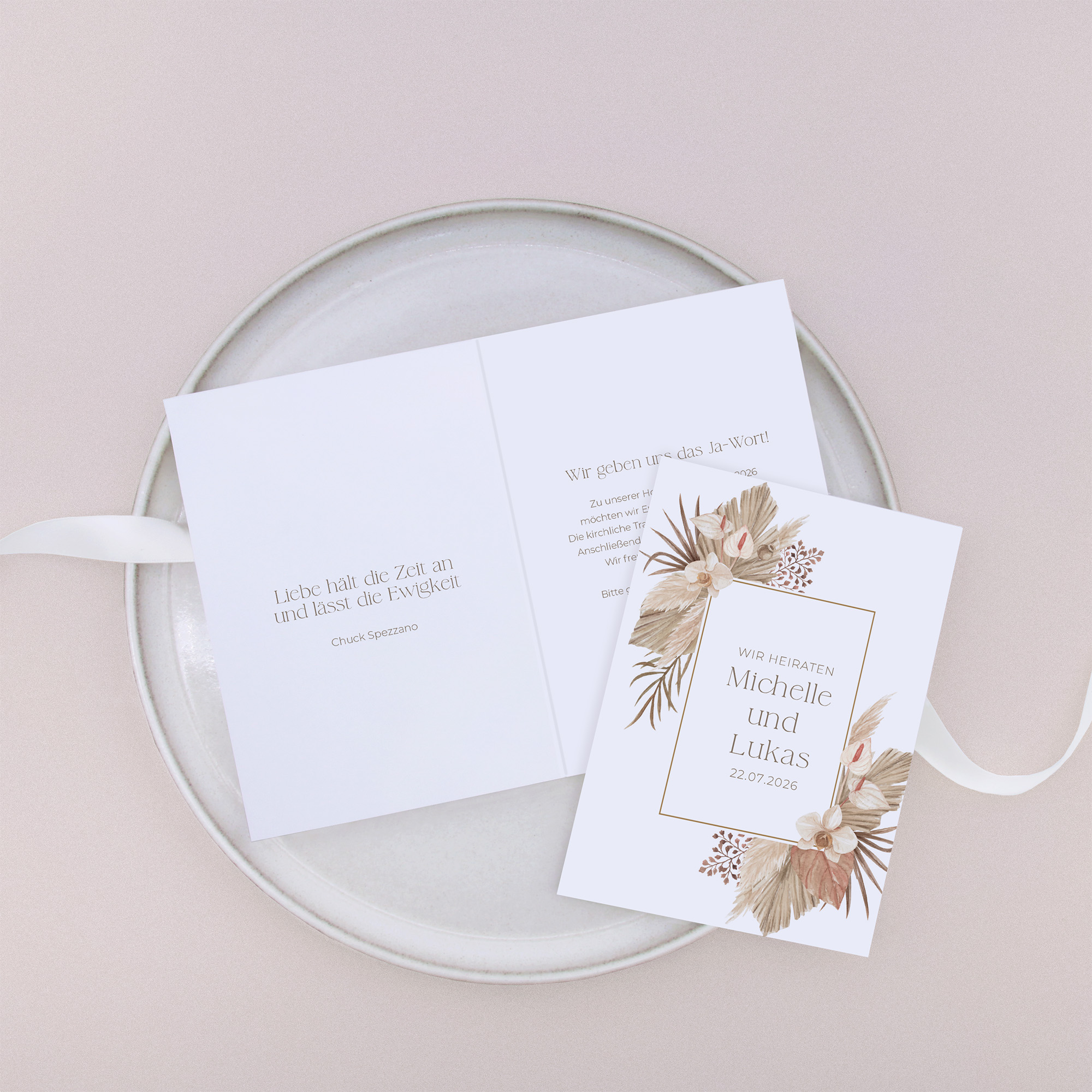 Klappkarte DIN A6 im Hochformat - Boho "Bare Golden Haze"