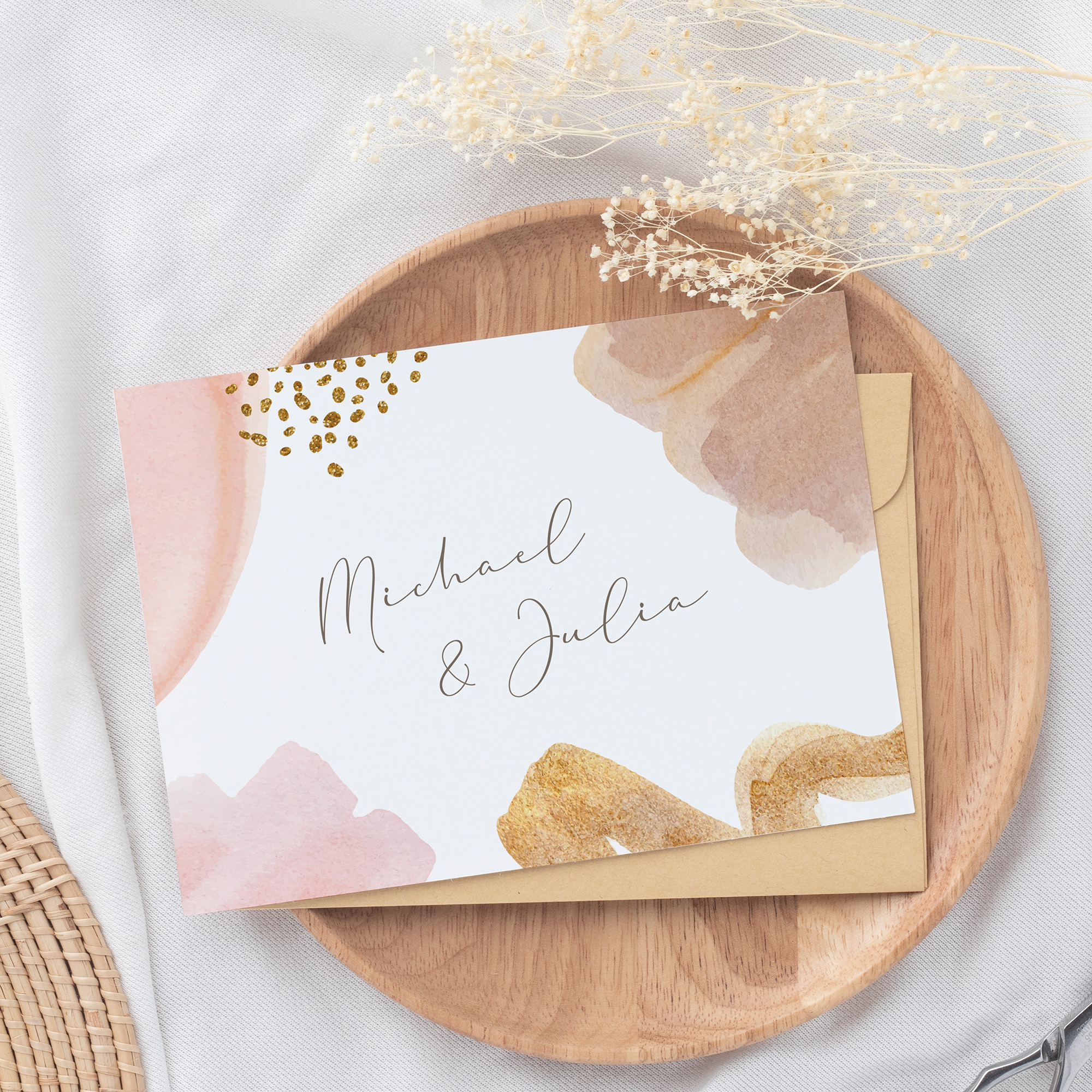 Postkarte DIN A6 im Querformat - Aquarell "Golden Blush"