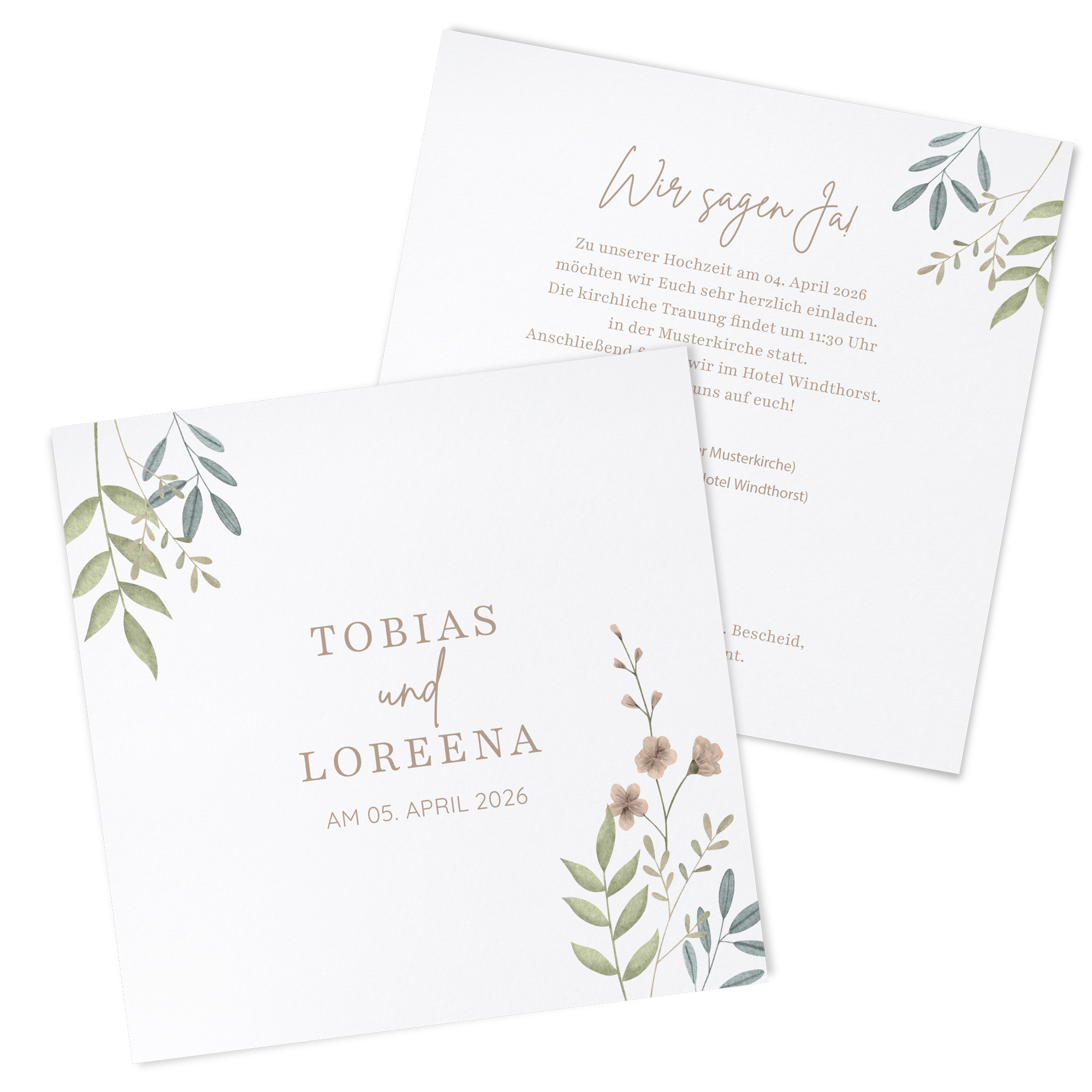 Postkarte Quadrat 148 x 148 mm - Boho "Soft Leaves"